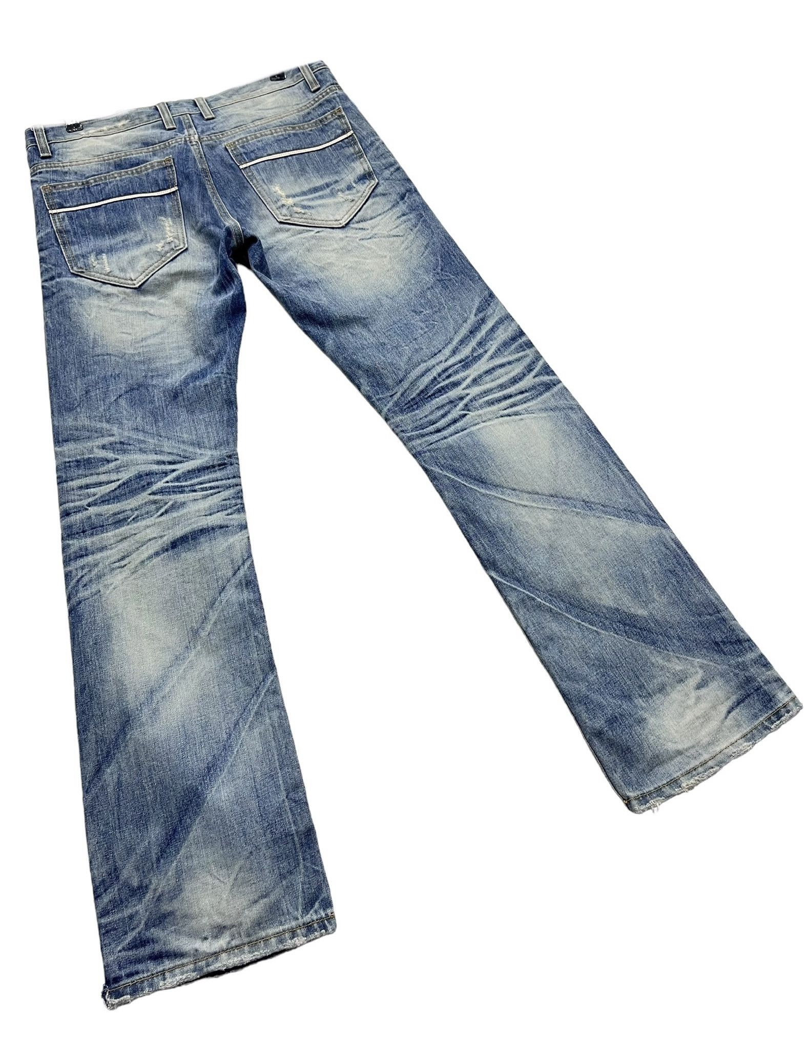 Japanese Brand × Seditionaries FYE🔥90's IMPROVES Distressed Mud Blue Wash Punk Flare Size US 32 / EU 48 - 7 Thumbnail