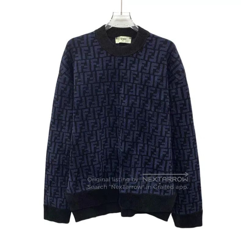 Fendi Fendi 2022 Dark Blue Double F Full Print Crew Neck Long Sl Size S / US 4 / IT 40 - 1 Thumbnail