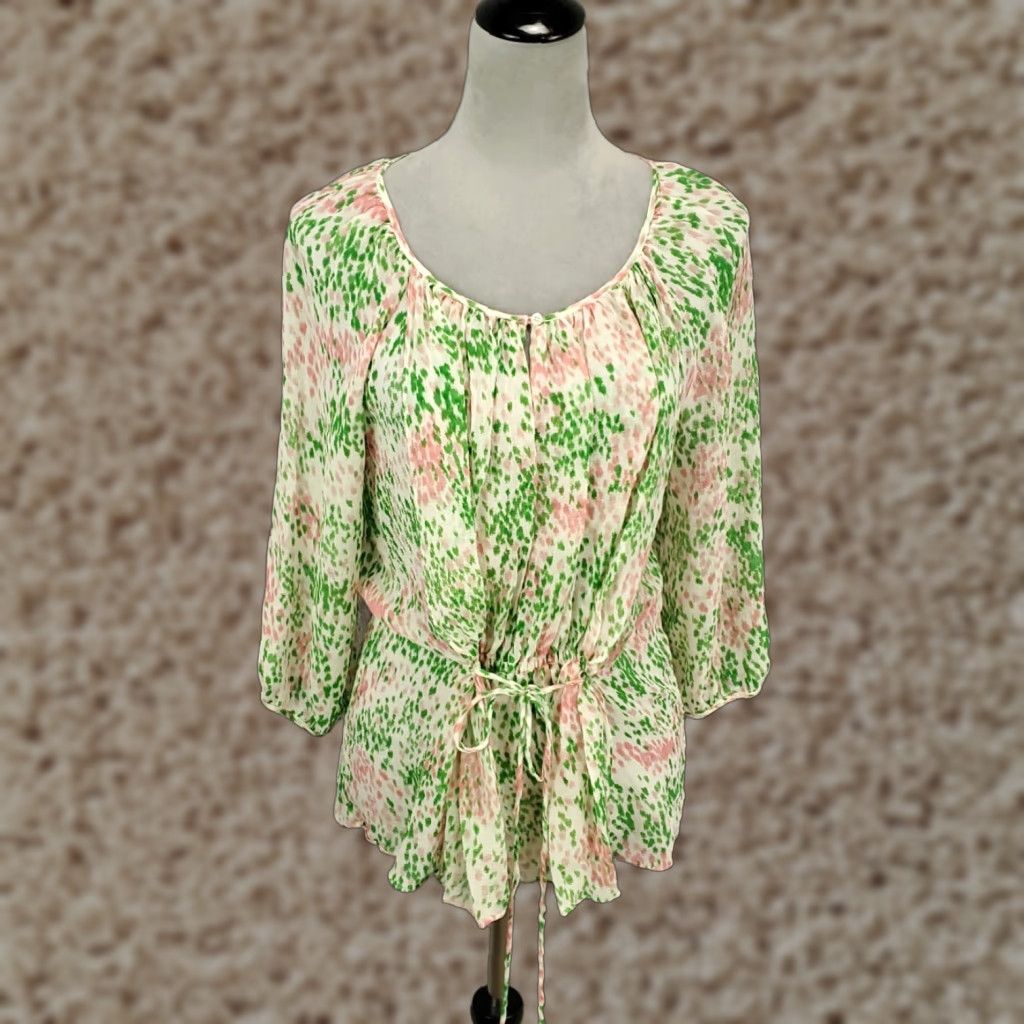 Talbots Talbots Blouse Womens 12 Multicolor Geometric 3/4 Sleeve Tie Front Lightweight Sheer Bohemian Classic Size XL / US 12-14 / IT 48-50 - 1 Thumbnail