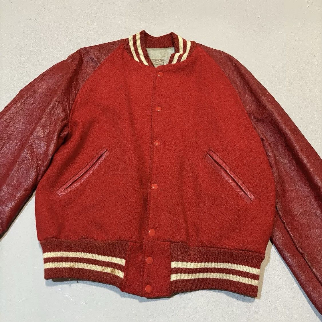 Vintage 50s 60s True Vintage Varsity Jacket Red Horseshoe Brand Sz L Size US L / EU 52-54 / 3 - 1 Thumbnail