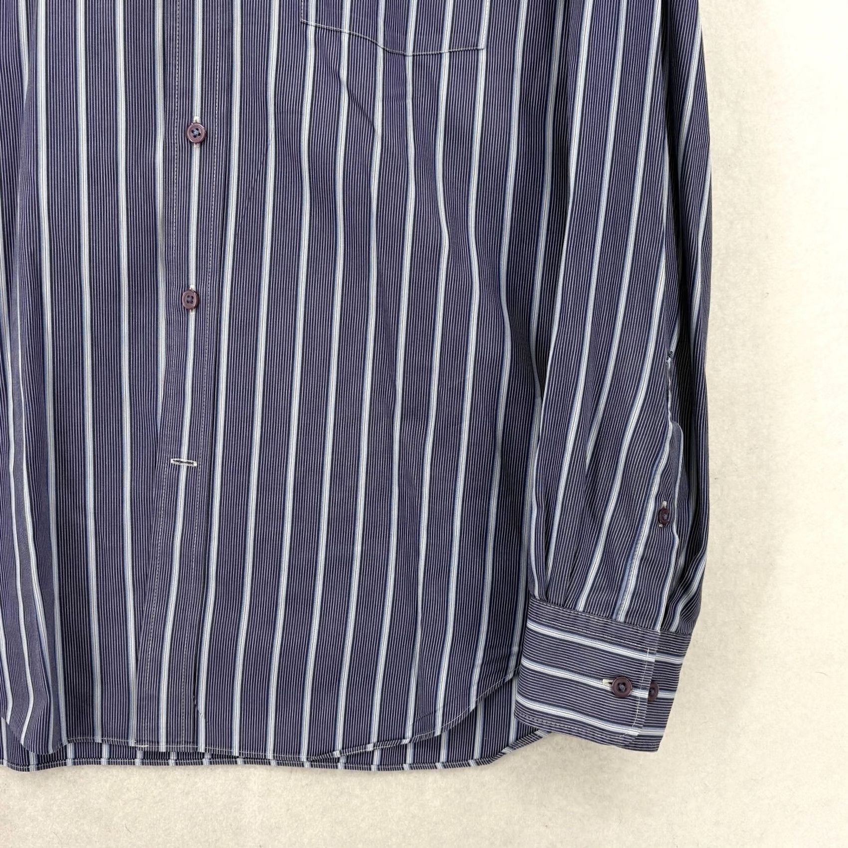 Faconnable Façonnable Button Up Shirt Mens Large Blue Stripe Long Sleeve Cotton Club Size US L / EU 52-54 / 3 - 3 Thumbnail