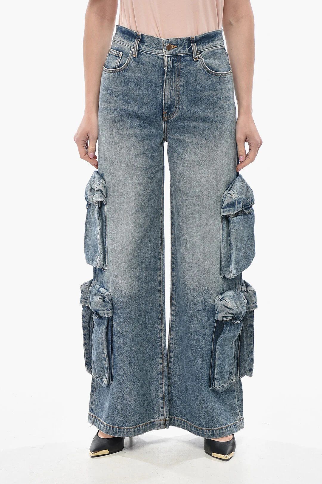 Amiri og1mm0426 Wide-Leg Cargo Jeans in Blue Size 26" / US 2 / IT 38 - 1 Thumbnail