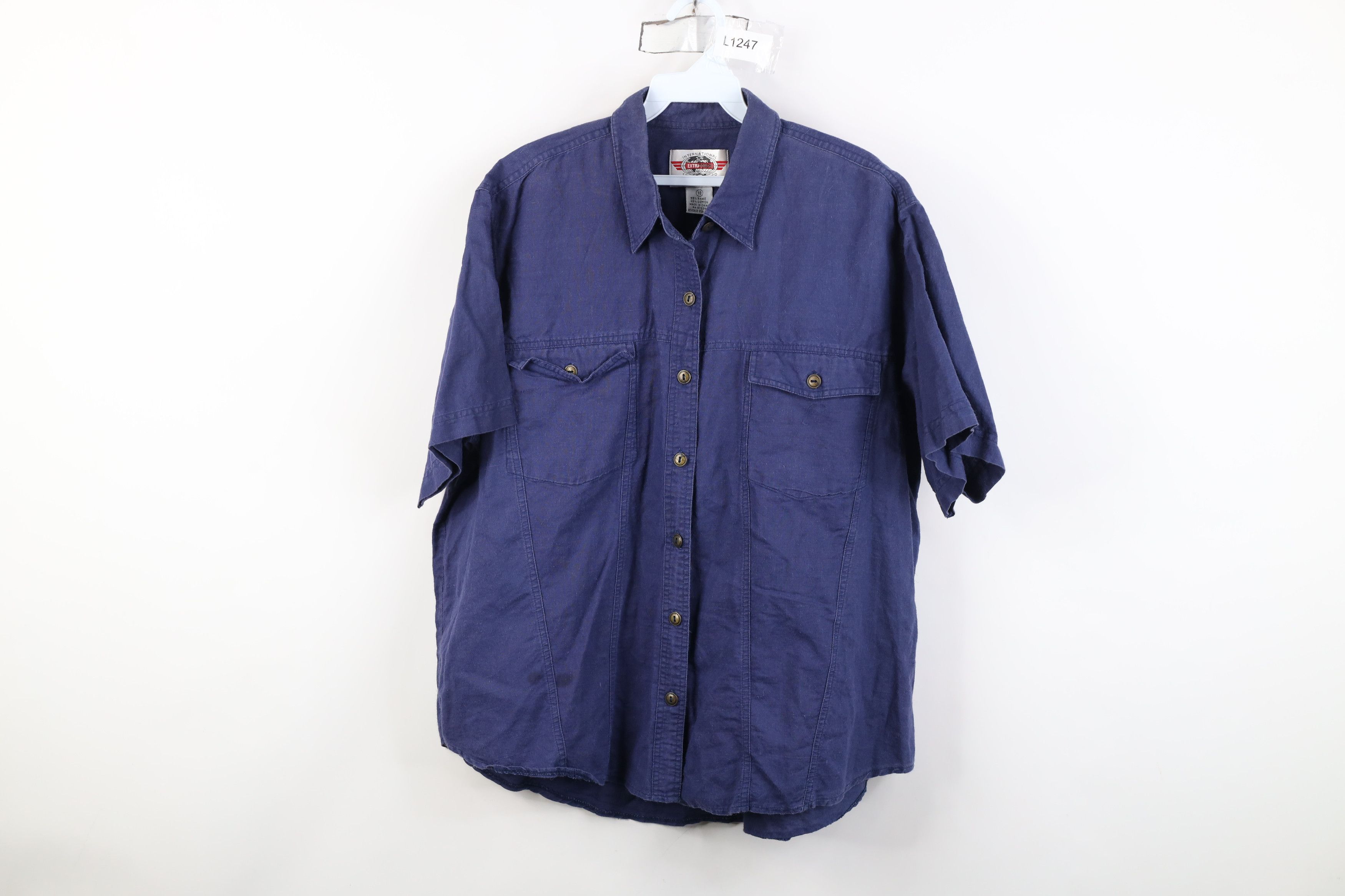 Vintage Vintage 90s Streetwear Baggy Short Sleeve Button Shirt Blue Size XXL / US 16-18 / IT 52-54 - 1 Thumbnail