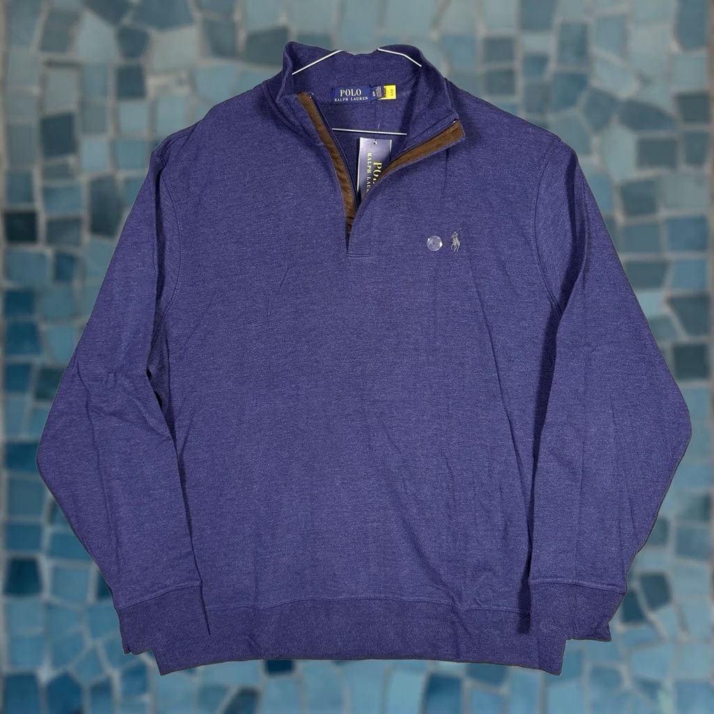 Polo Ralph Lauren Polo Ralph Lauren 1/4 Zip Mens XL Sweater Jacket Pullover Jumper Soft Blue Cotton Viscose Knit Logo Mock Neck Size US XL / EU 56 / 4 - 1 Thumbnail
