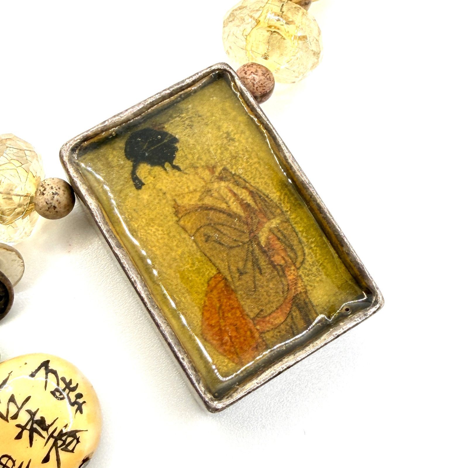 Chicos Vintage 90s Yellow Chinoiserie Geisha Necklace Earring Set Size ONE SIZE - 5 Thumbnail
