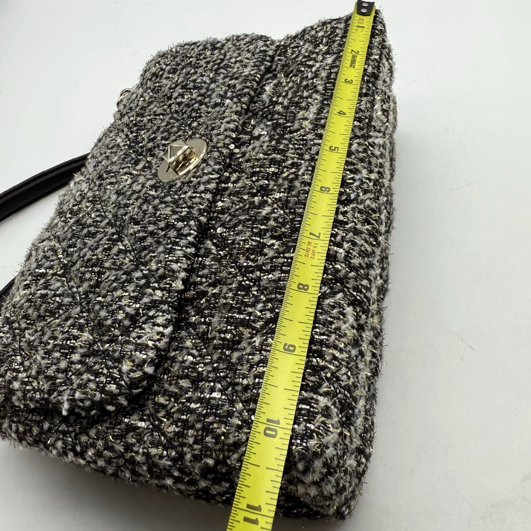 Vintage kate spade new york Natalia Gray Tweed Shoulder Bag Purse Chain Turn Lock Small Gray Geometric Designer Women Size ONE SIZE - 4 Thumbnail