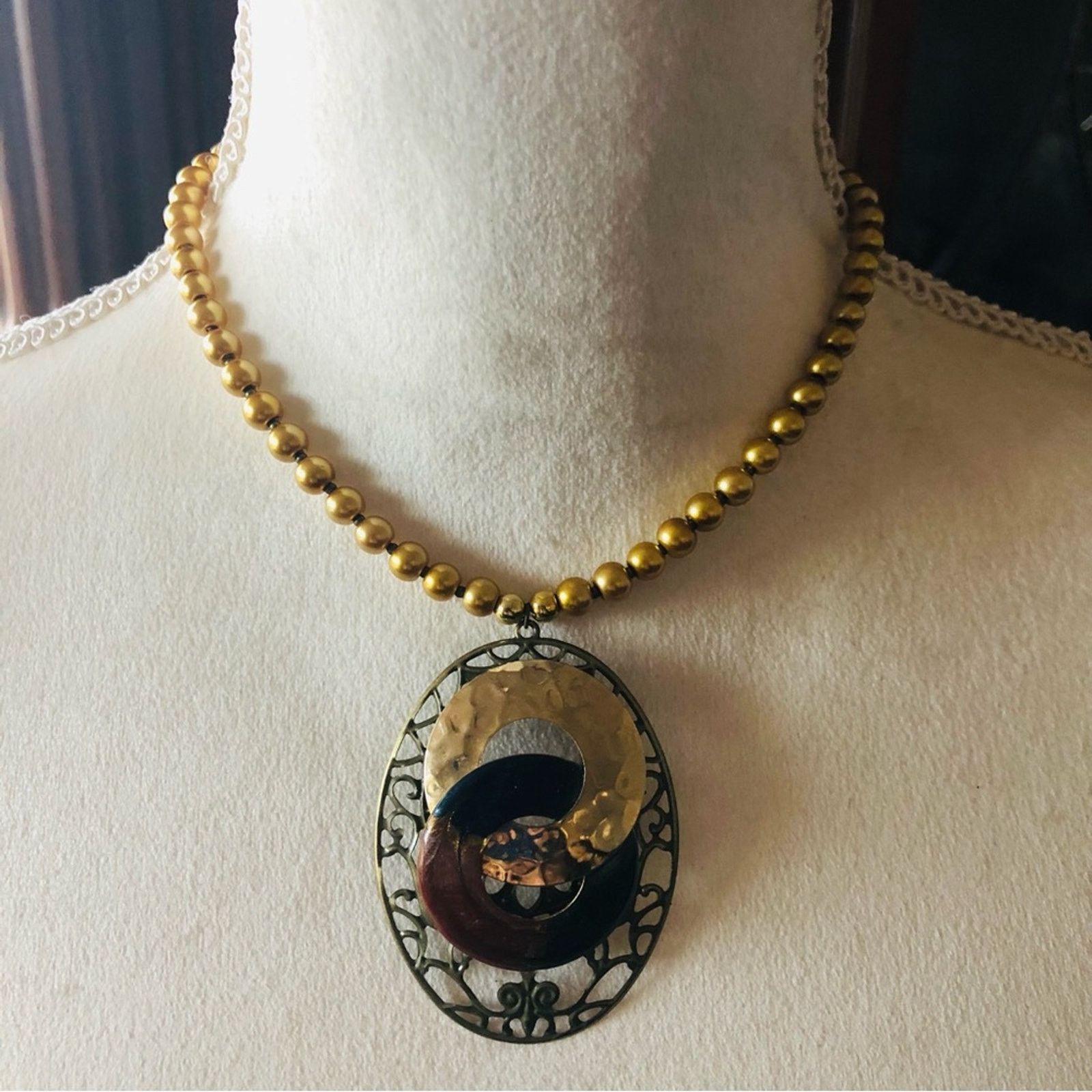 Handmade Handcrafted repurpose medieval look filigree Pearl necklace Size ONE SIZE - 2 Thumbnail