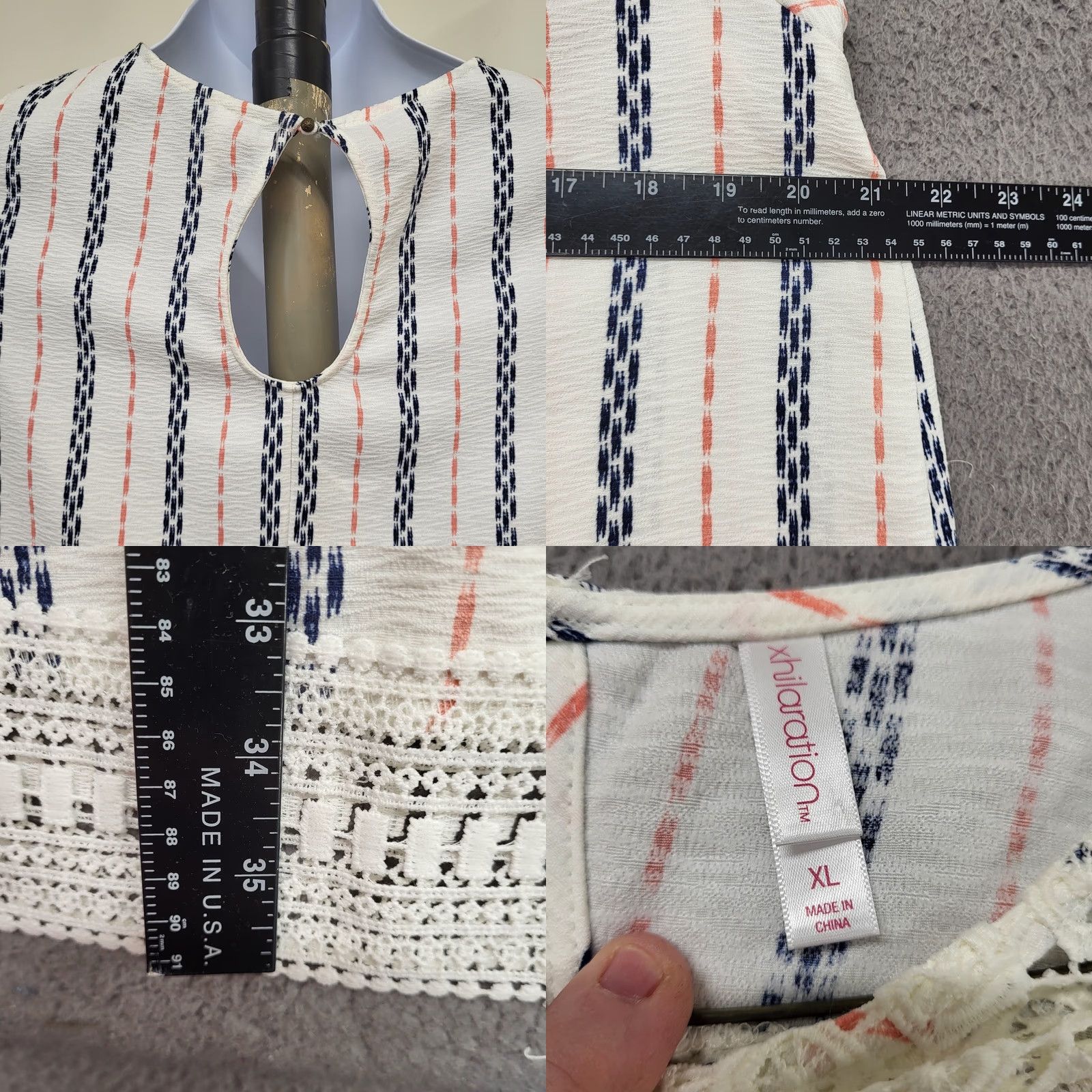 Vintage Xhilaration Dress Women's XL Red White Blue Vertical Striped Lace Trimmed Casual Short Sleeve Size XL / US 12-14 / IT 48-50 - 8 Thumbnail