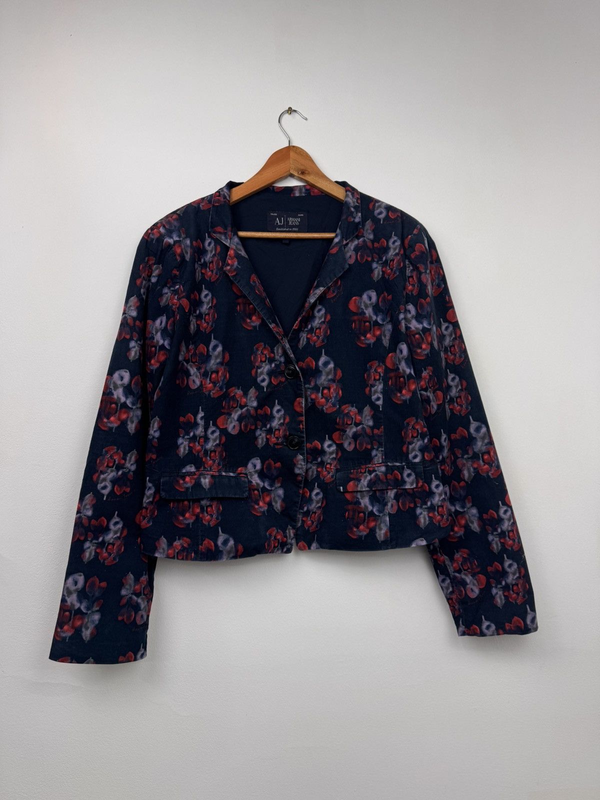 Armani Armani Jeans Women Velvet Floral Blazer Navy Red Size L Size L / US 10 / IT 46 - 1 Thumbnail