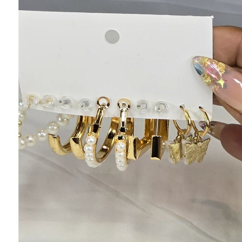 Other Gold & Pearl Hoop Earring Set (5 Pairs) Size ONE SIZE - 5 Thumbnail