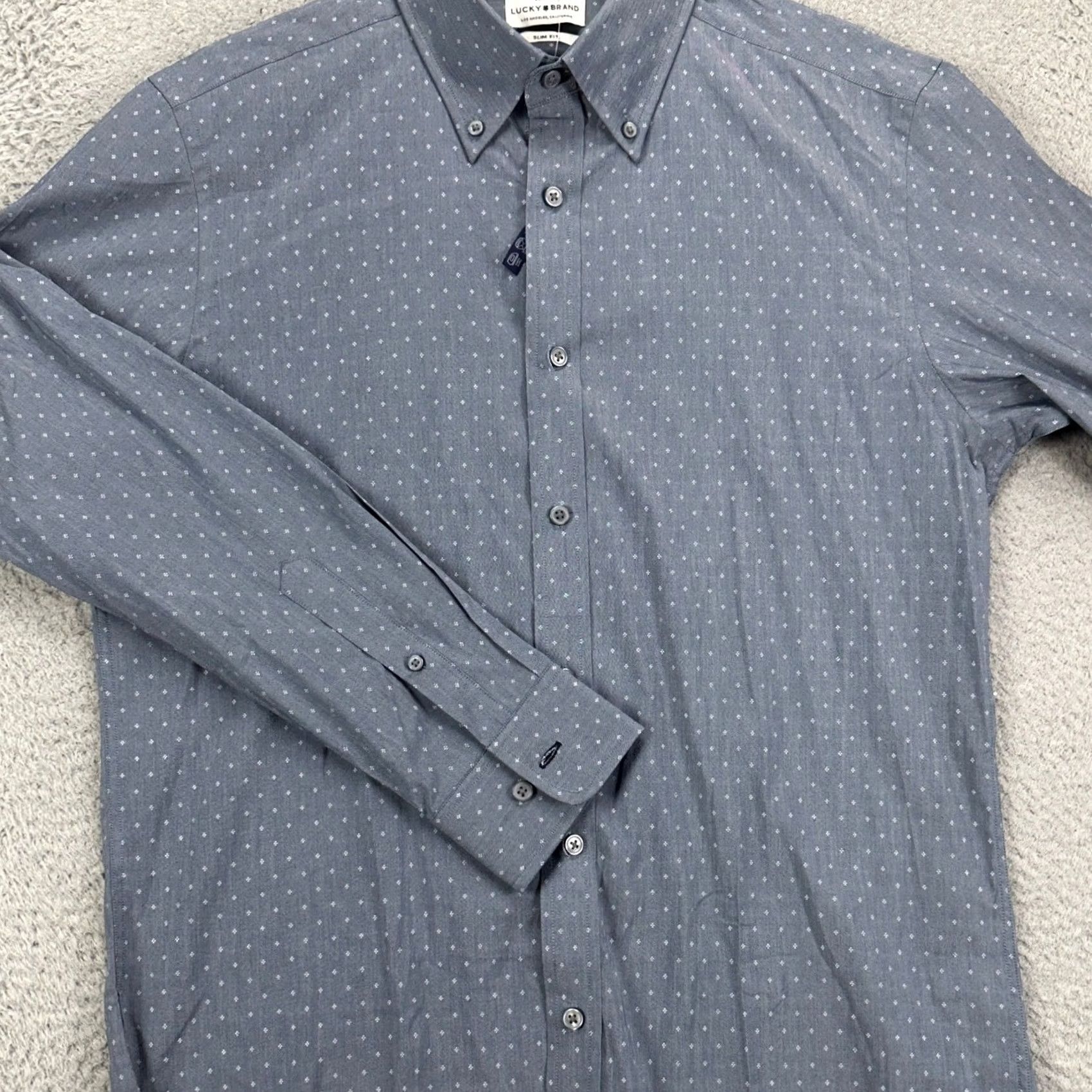 Lucky Brand Lucky Brand Mens Dress Shirt Medium 15-15.5 32/33 Indigo Slim Fit NEW Shirt Mens Medium Indigo Geometric Pattern Button-Down 32/33 15-15.5 Size 40R - 3 Thumbnail