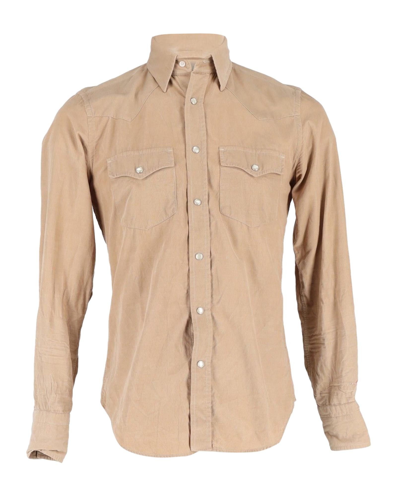 image of Luxurious Beige Cotton Shirt With Pointed Collar By Tom Ford, Men's (Size Small)