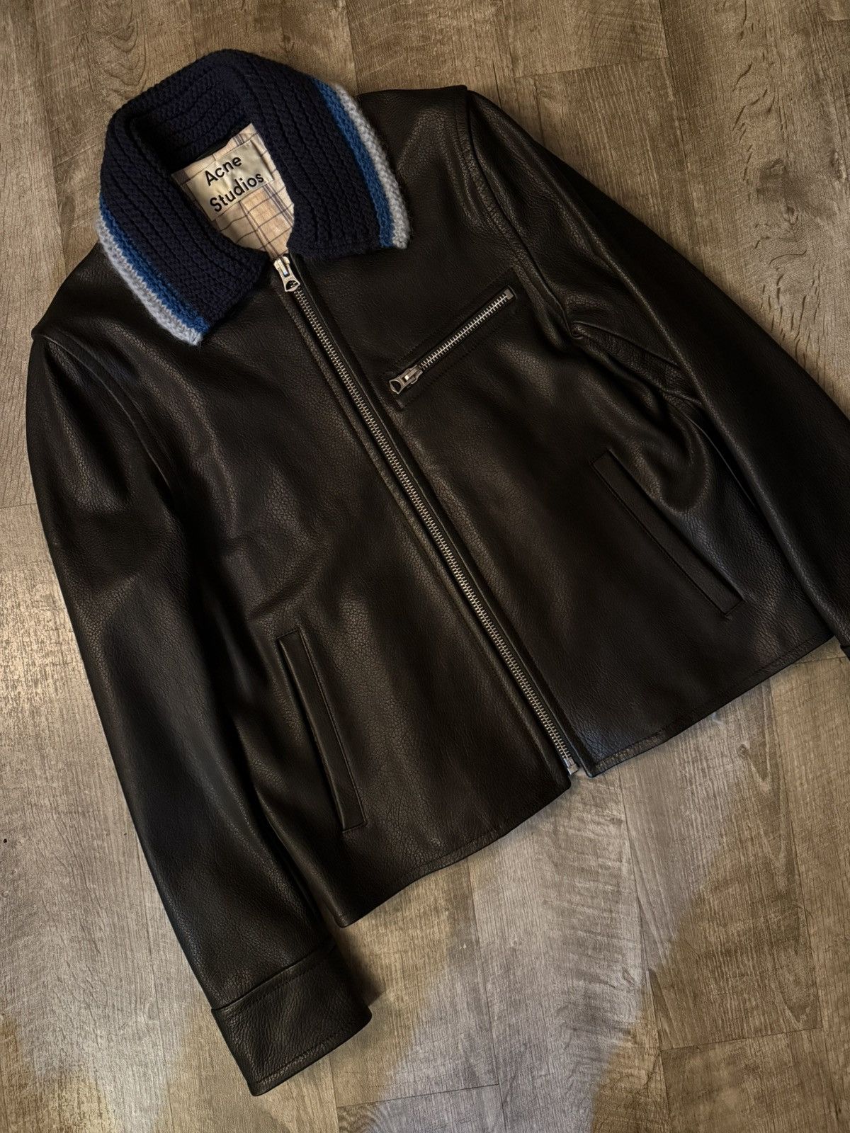 Acne Studios Acne Studios Knit Collar Leather Jacket (FW18) Size US S / EU 44-46 / 1 - 1 Thumbnail