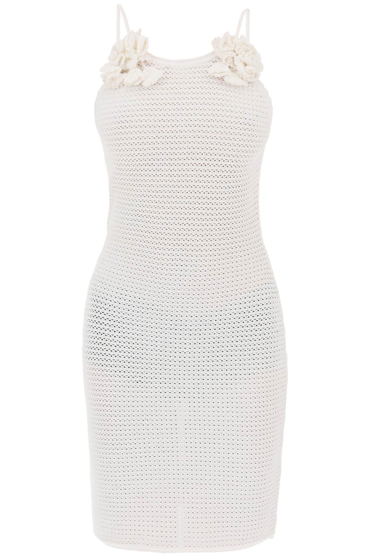 image of Self Portrait Crochet Mini Dress With Flower Details in Bianco, Women's (Size XS)