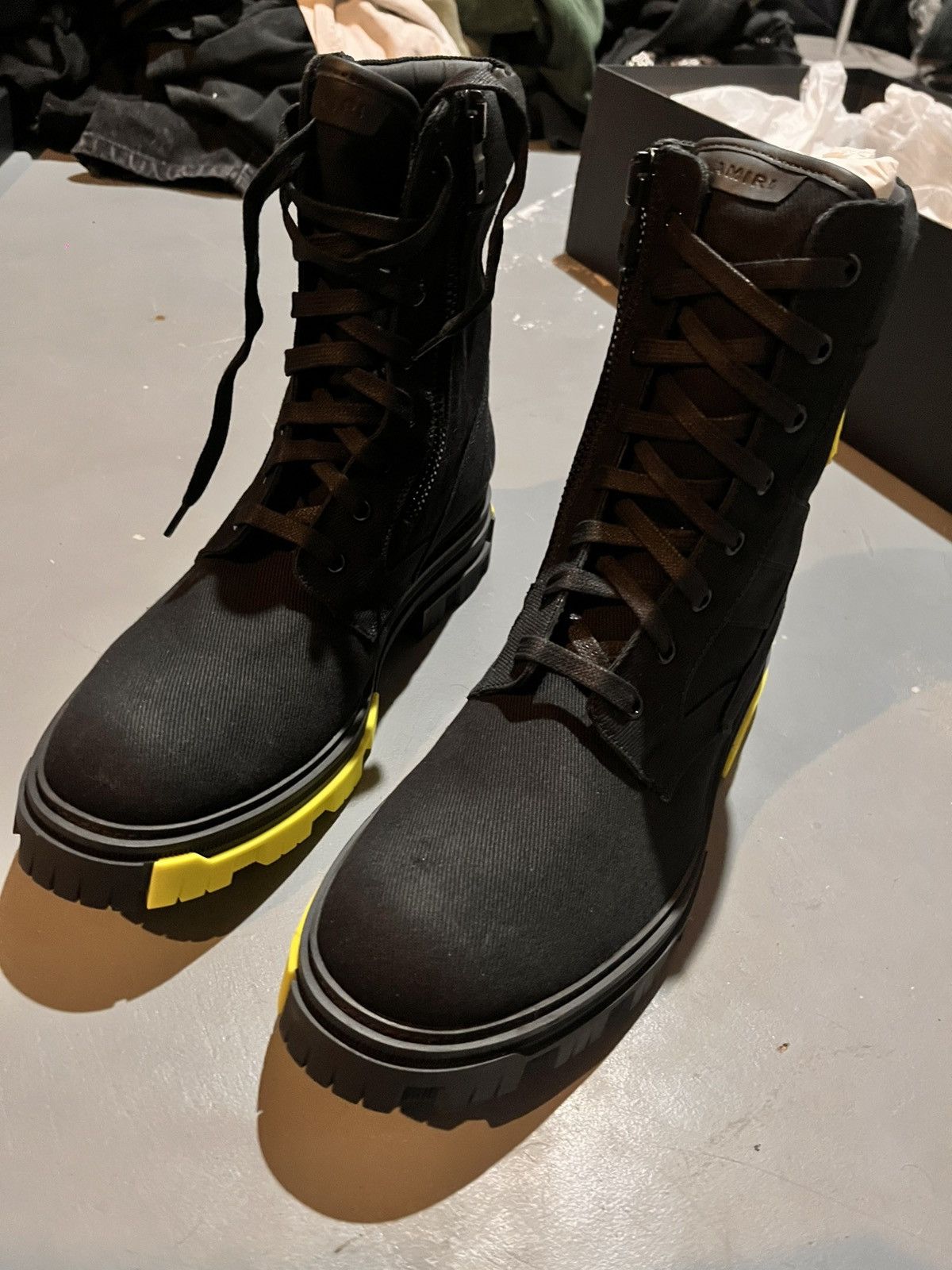 Amiri *Sample* AMIRI Black Canvas Combat Boots Neon Yellow Accents Size US 10.5 / EU 43-44 - 3 Thumbnail