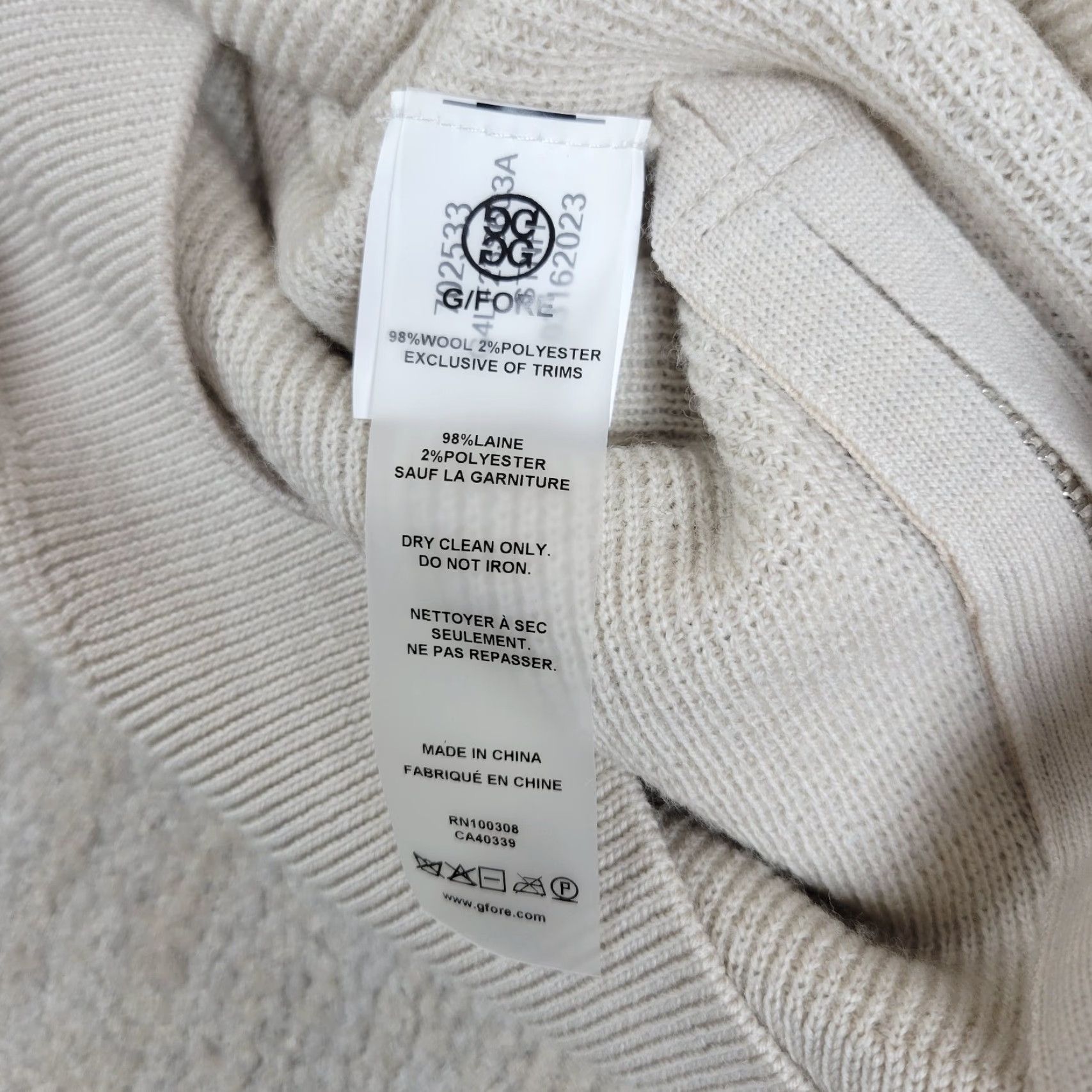 G/FORE G Fore Waffle Stitch Wool Pullover Hoodie Womens XS Beige Stone 1/4 Zip Sweater Size XS / US 0-2 / IT 36-38 - 7 Thumbnail