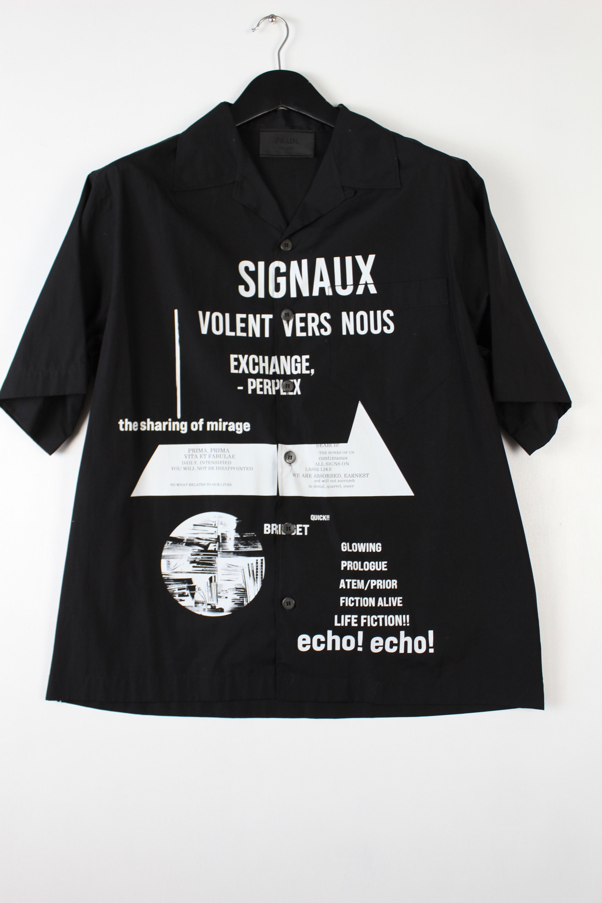 Prada Prada Signaux Black Graphic Print Bowling Shirt Size US L / EU 52-54 / 3 - 1 Thumbnail