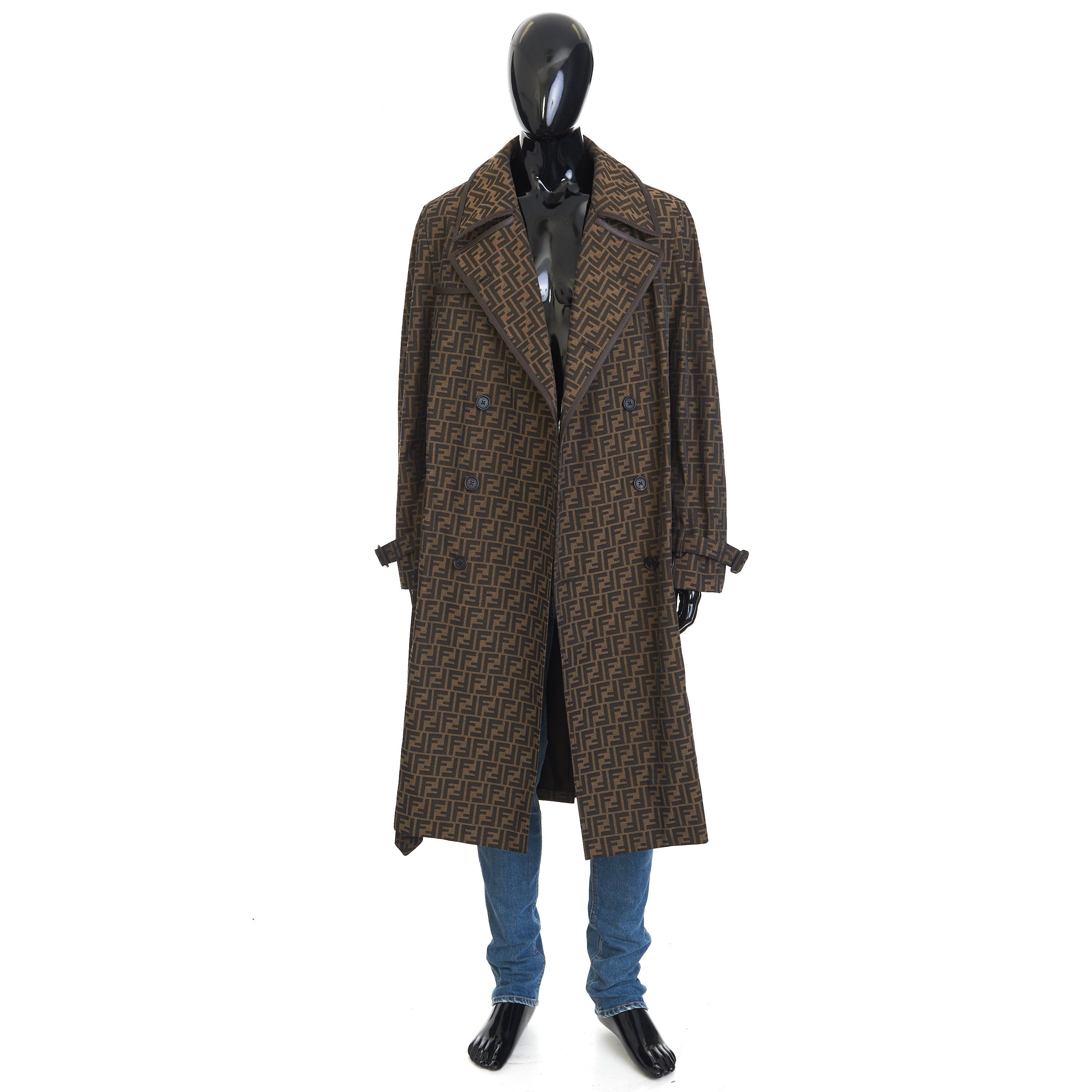 Fendi Double Breasted Trench Coat In Brown FF Jacquard Fabric Size US M / EU 48-50 / 2 - 1 Thumbnail