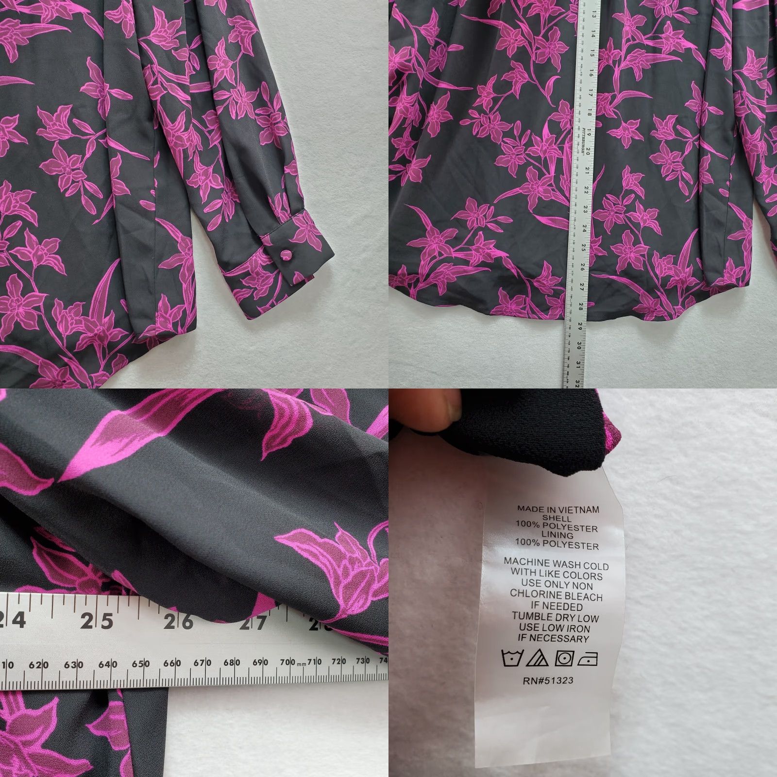 Vince Camuto Vince Camuto Blouse Top Women's 2X Black Purple Floral Overlap Office Cocktail Shirt Women 2X Black Floral Overlap Office Cocktail Vince Camuto Size XXL / US 16-18 / IT 52-54 - 8 Thumbnail