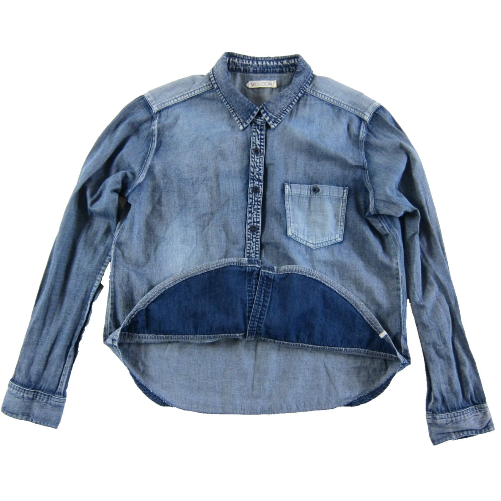 Volcom VOLCOM Blue Denim 100% Cotton Collared Long Sleeve Button Down Blouse Medium Size M / US 6-8 / IT 42-44 - 5 Thumbnail
