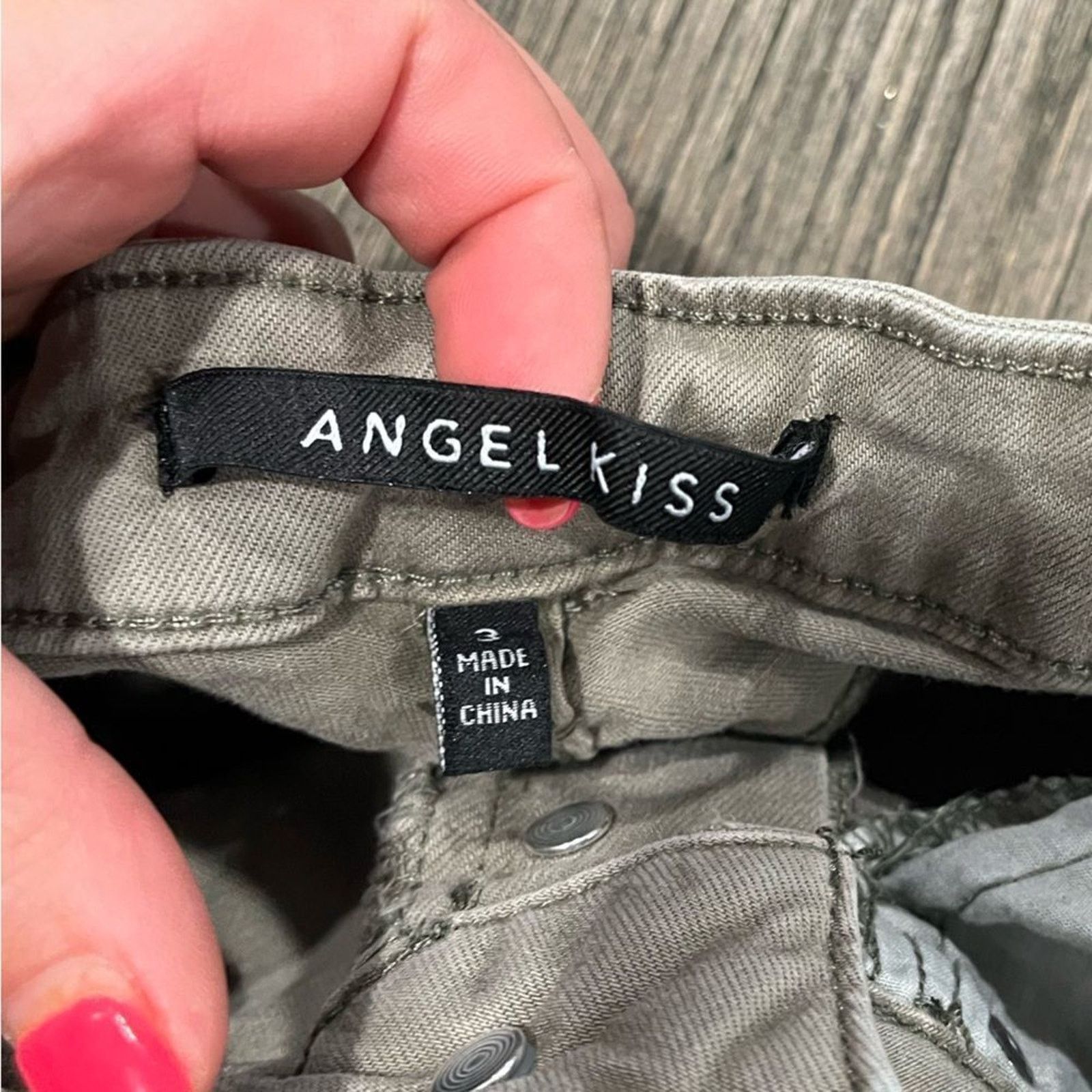 Vintage AngelKiss Olive Green Skinny Leg Distressed Jeans Size 3 Size 23" - 6 Thumbnail