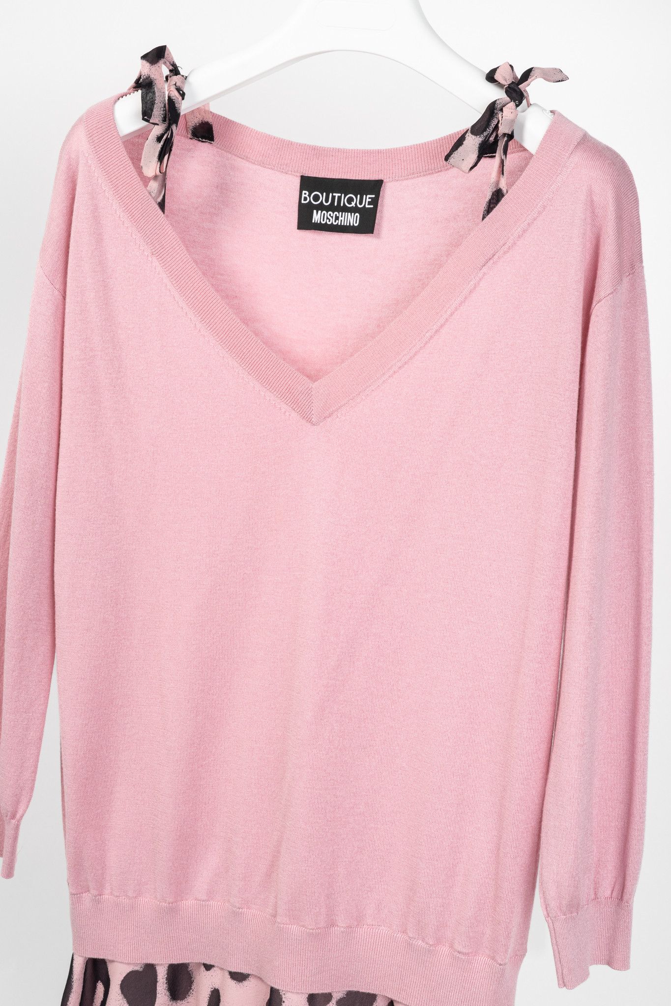 Boutique Moschino Boutique Moschino Pink Silk Leopard-Trim Sweater Size M / US 6-8 / IT 42-44 - 3 Thumbnail