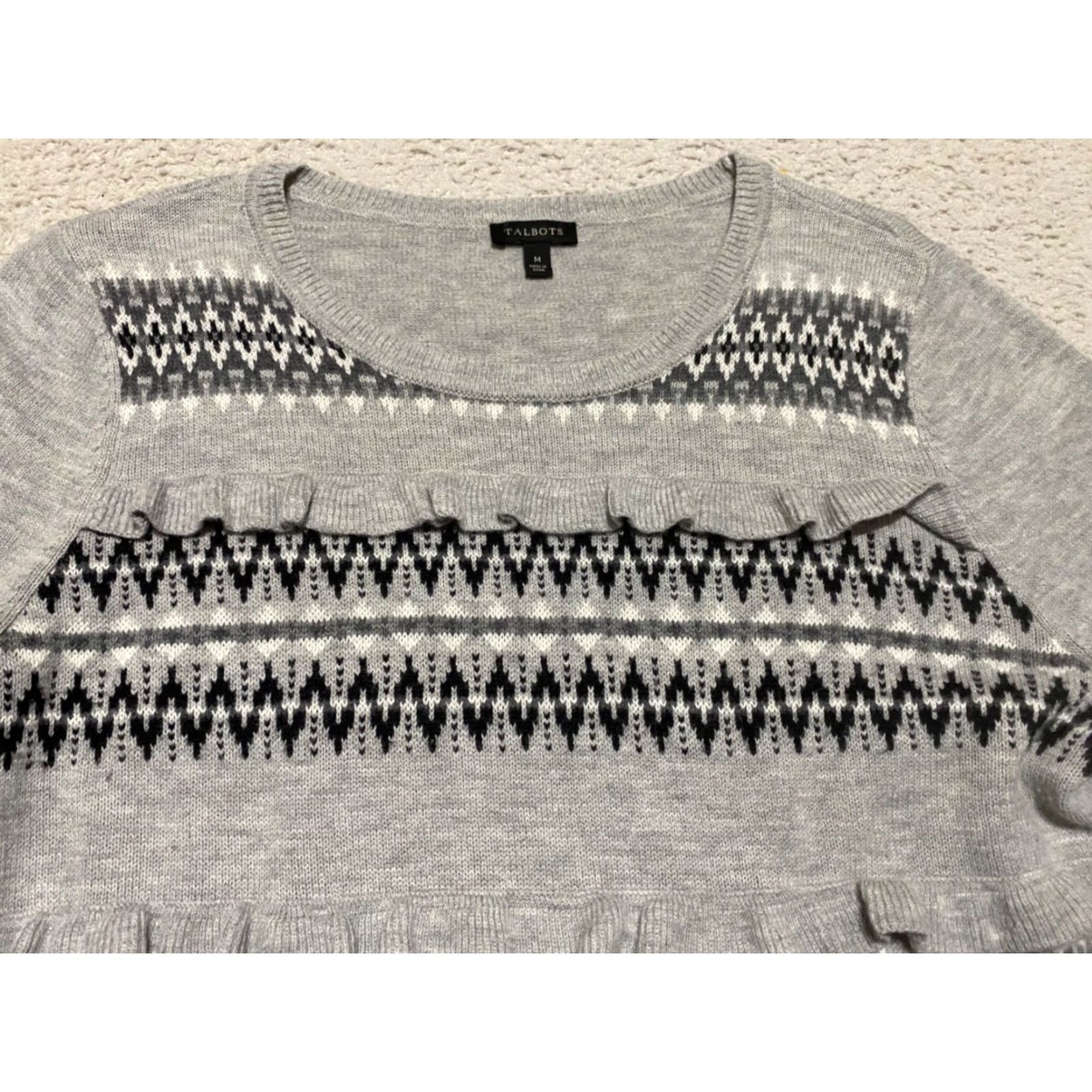 Talbots Talbots Womens Sweater Gray Striped Wool Blend Round Neck Long Sleeve Pullover M Regular Knit Casual Work Travel Size M / US 6-8 / IT 42-44 - 3 Thumbnail
