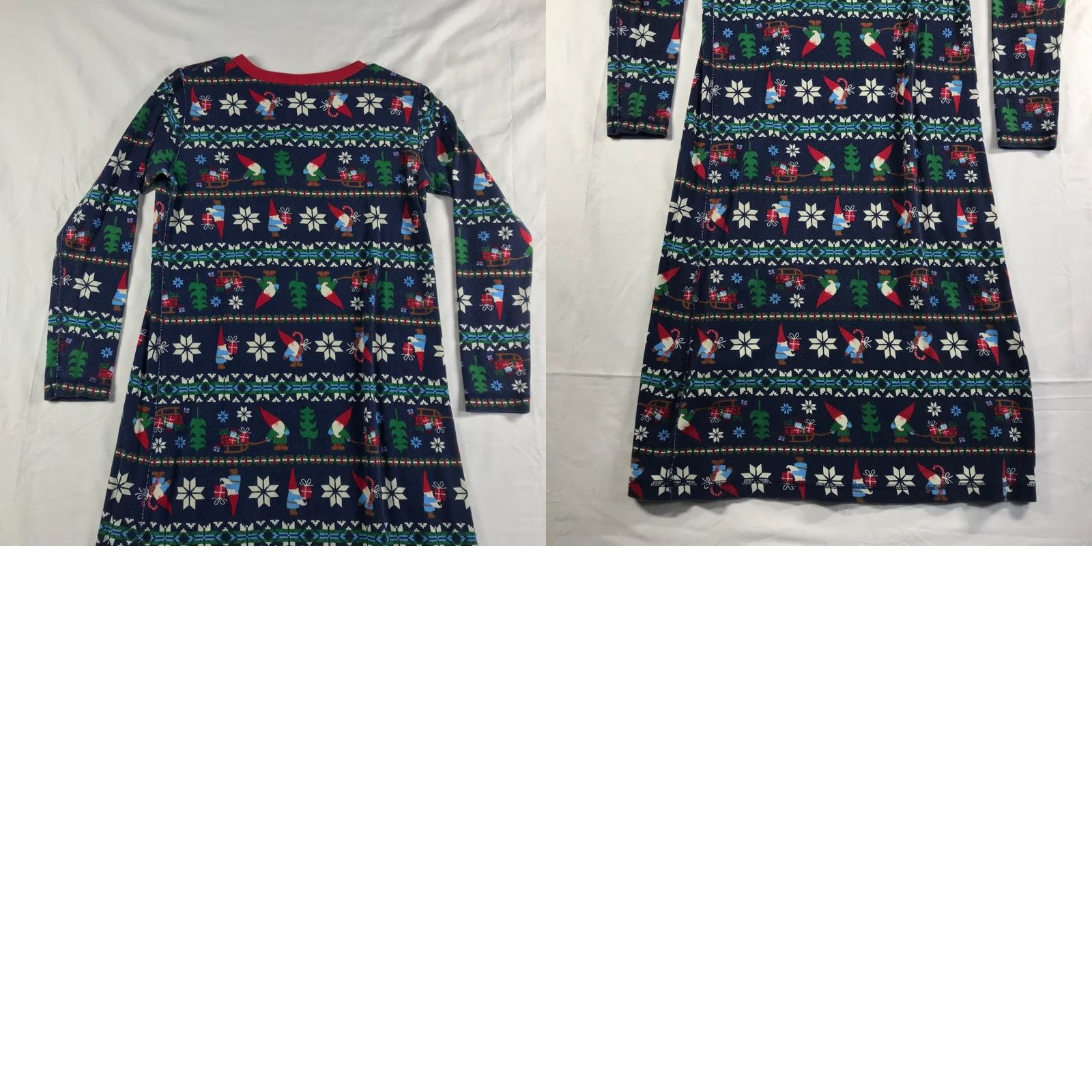 Vintage Hanna Andersson Womens Nightgown Organic Cotton Gnome Fair Isle Christmas Navy S Nightgown Dress Long Sleeve Henley Button Winter Holiday Womens Size ONE SIZE - 8 Thumbnail