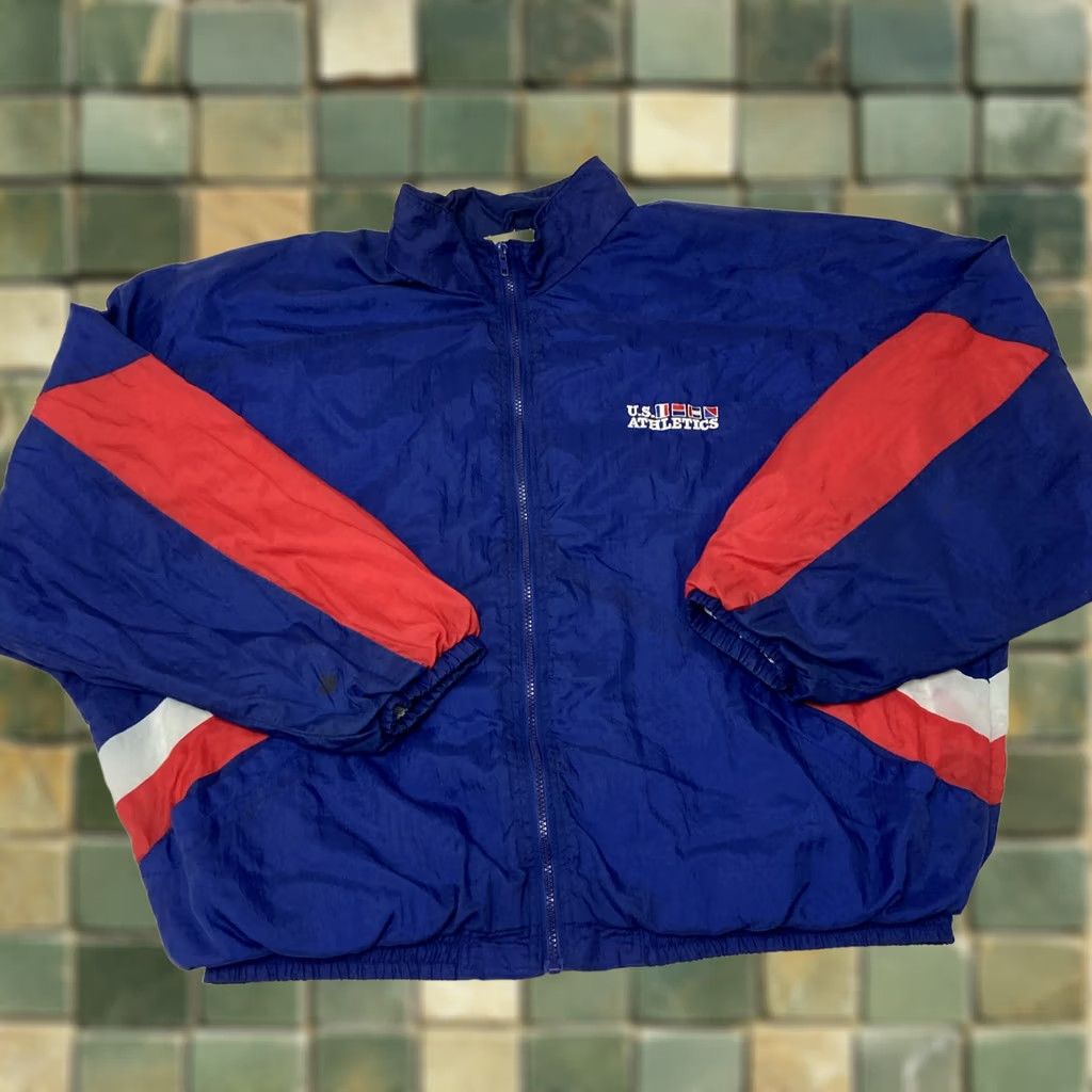 X-LARGE VINTAGE US Athletics Windbreaker Track Jacket - Tracksuit - Blue Red - XL Mens X-Large Size 46R - 1 Thumbnail