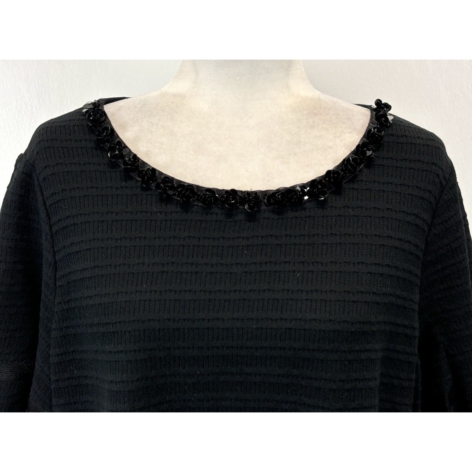 Vintage Ming Wang Sweater Womens Large Black Ruffle Beaded Knit Pullover Round Neck Short Sleeve Classic Size L / US 10 / IT 46 - 5 Thumbnail
