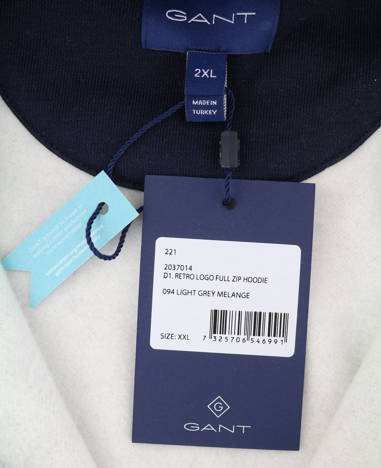 Gant RETRO LOGO FULL ZIP 2XL Light Grey Logo Hoodie 87240 Size US XXL / EU 58 / 5 - 6 Thumbnail