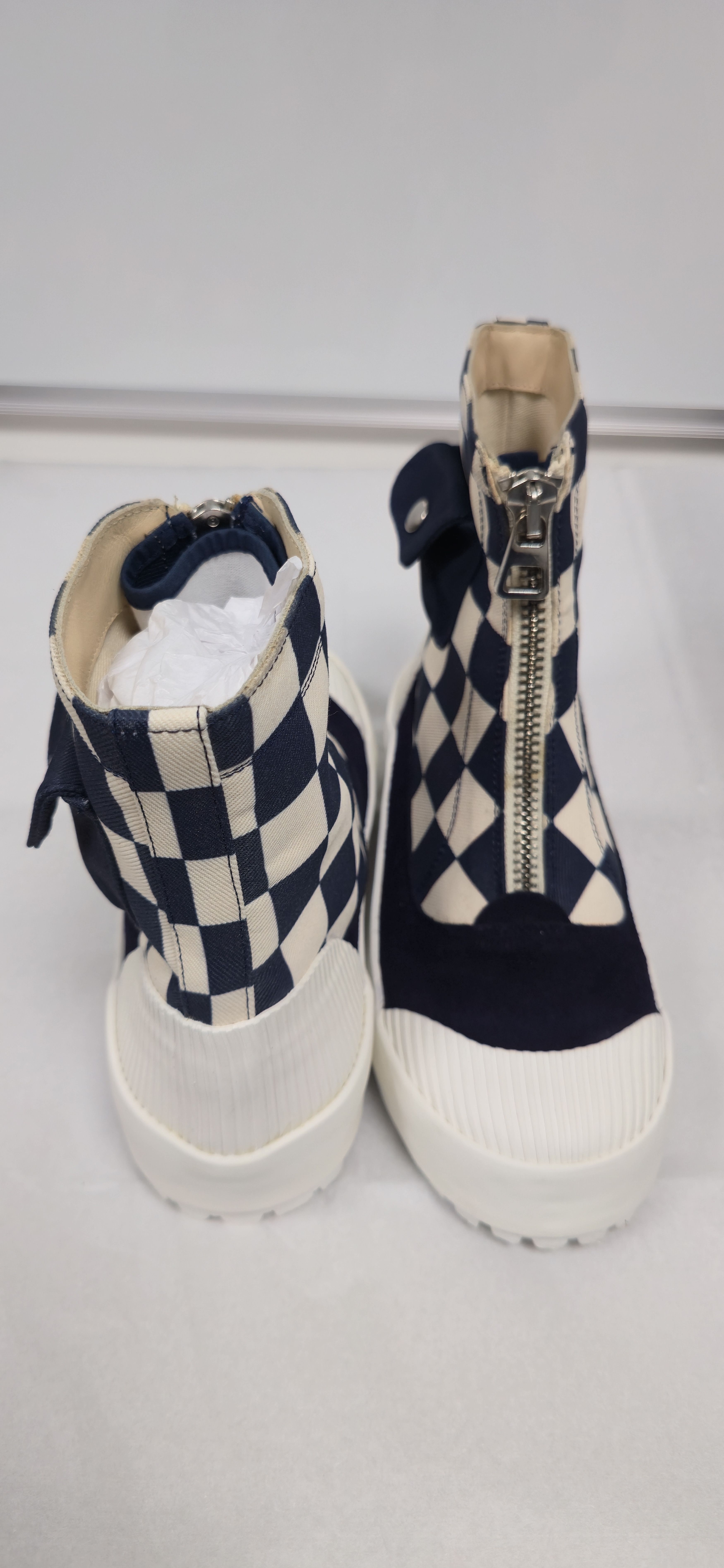 JW Anderson Navy Checkerboard Zip Cargo Pocket Boots RRP $400 Size US 8 / IT 38 - 3 Thumbnail