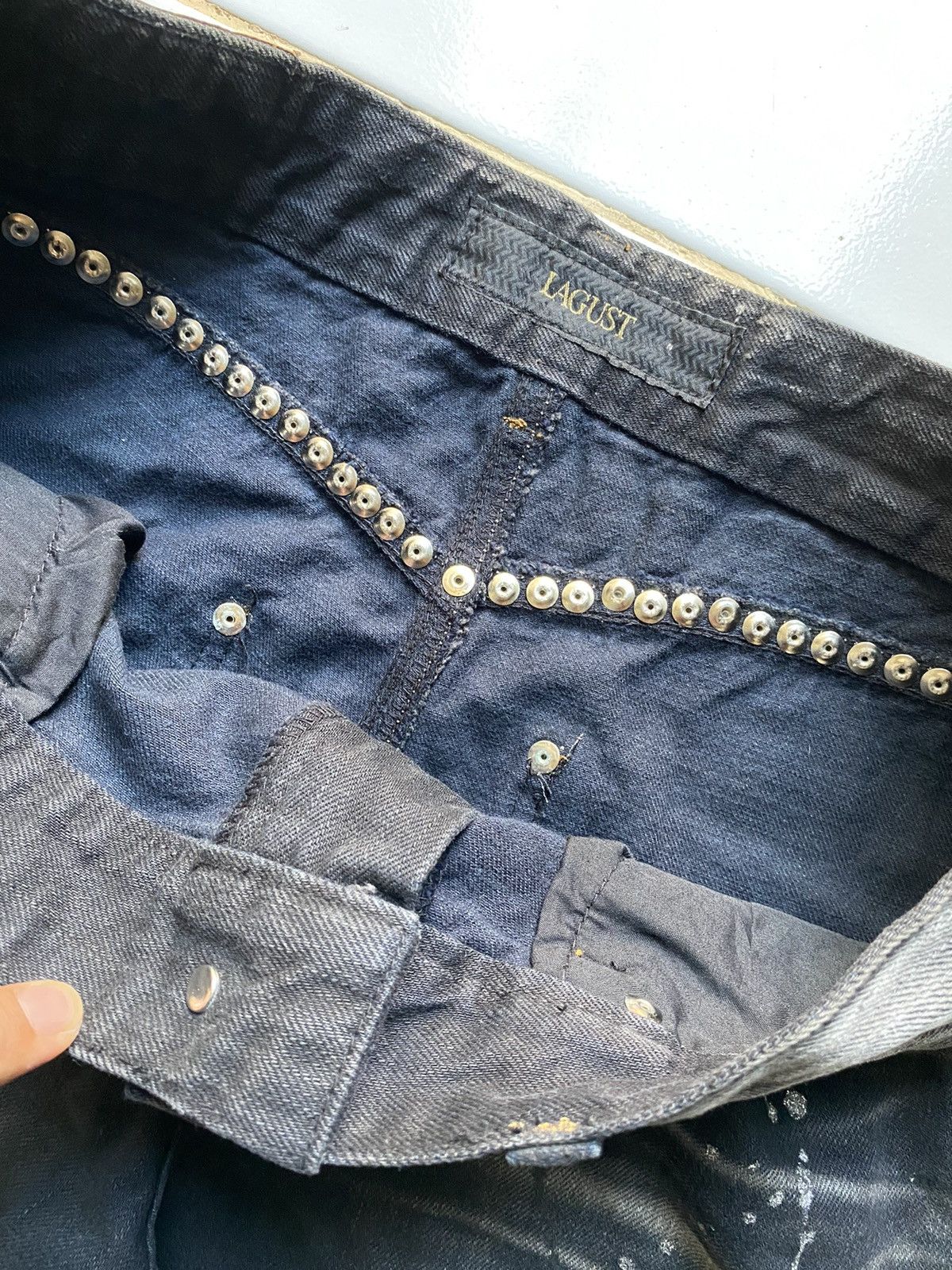 If Six Was Nine × Japanese Brand × Le Grande Bleu (L.G.B.) Vintage Lagust stone wash painted studed denim Size US 33 - 6 Thumbnail
