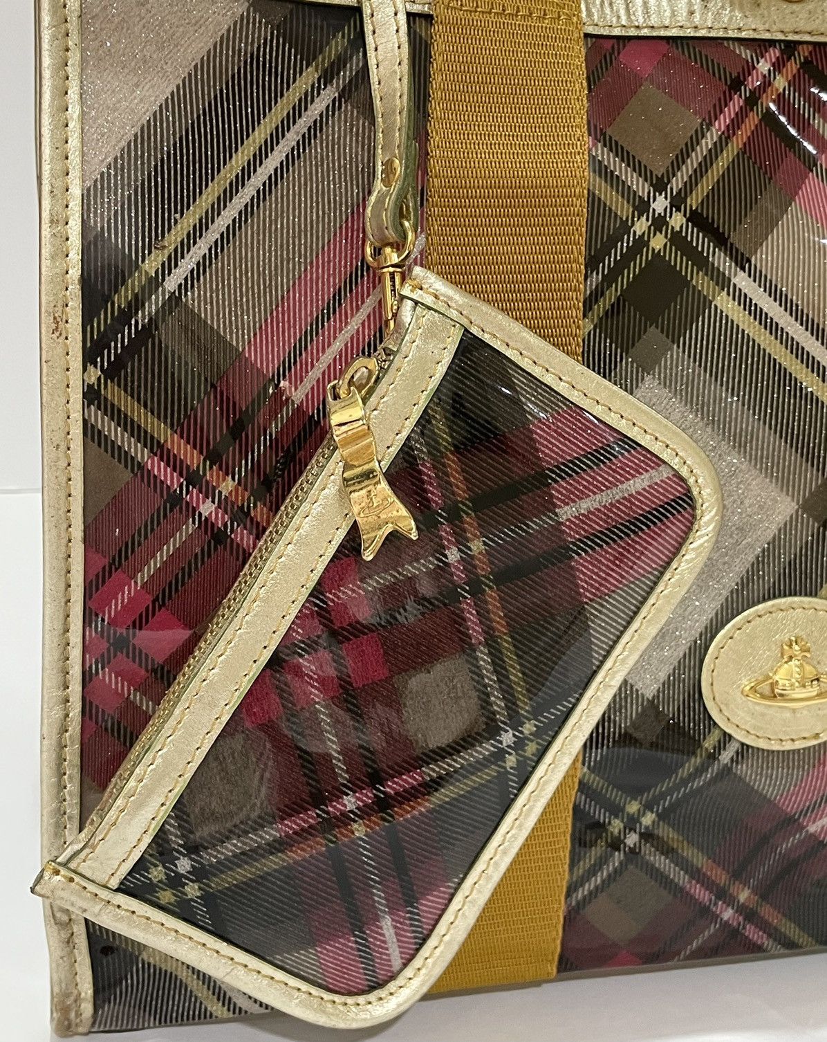 Vivienne Westwood Tartan PVC Tote with Matching Pouch – Gold Trim Size ONE SIZE - 4 Thumbnail