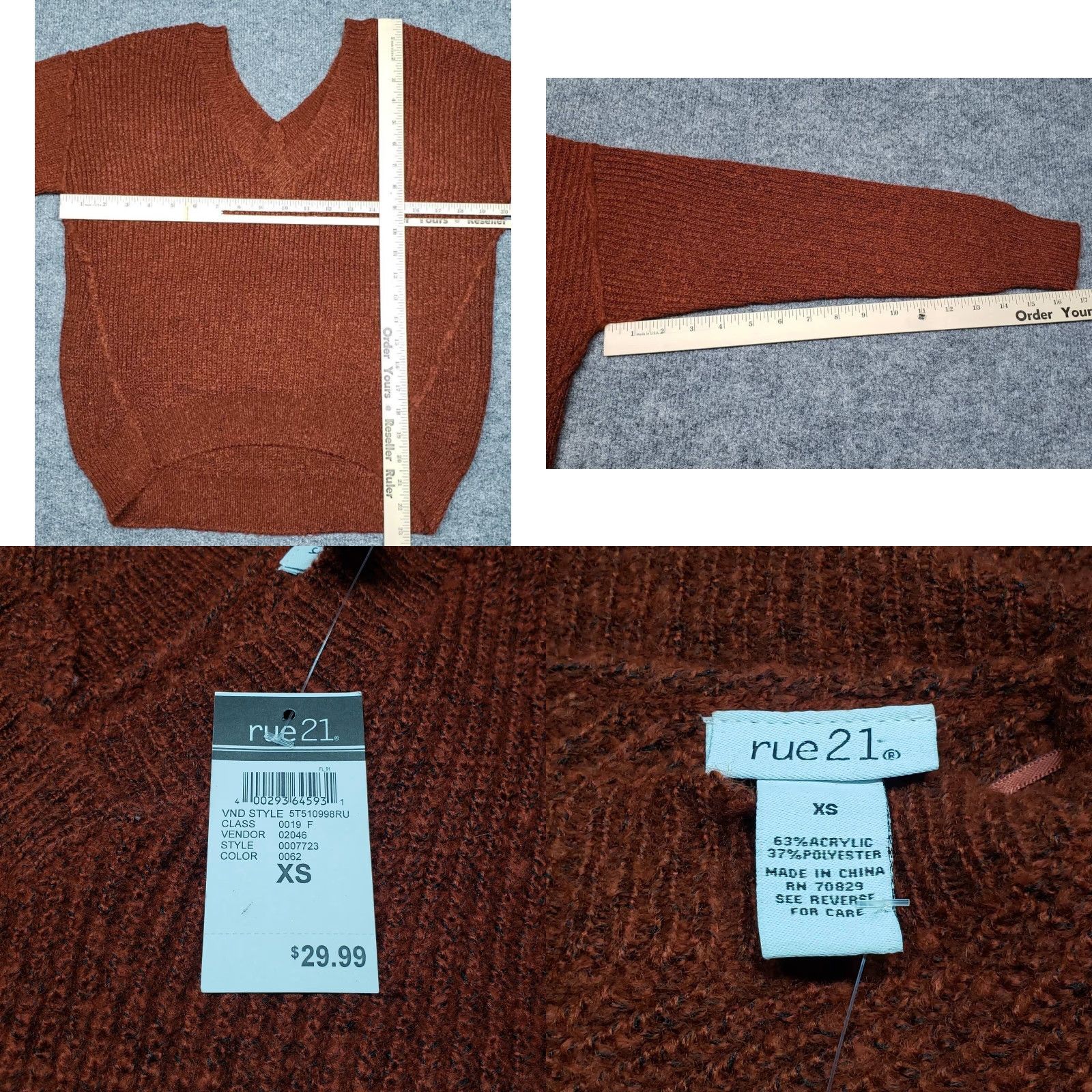 Vintage Rue21 Sweater Womens XS Rust Brown Pullover Long Sleeve V-Neck Knit New Size XS / US 0-2 / IT 36-38 - 8 Thumbnail