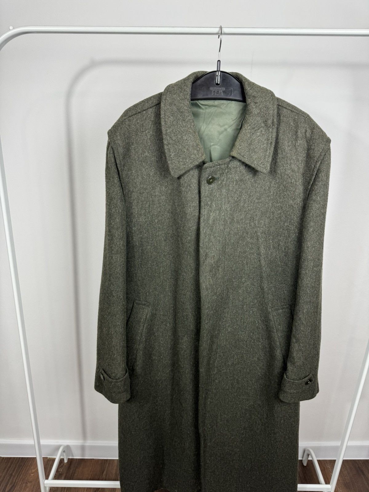 Other Vintage Men’s Olive Wool Overcoat Long Minimal Winter Coat Size US XXL / EU 58 / 5 - 2 Thumbnail