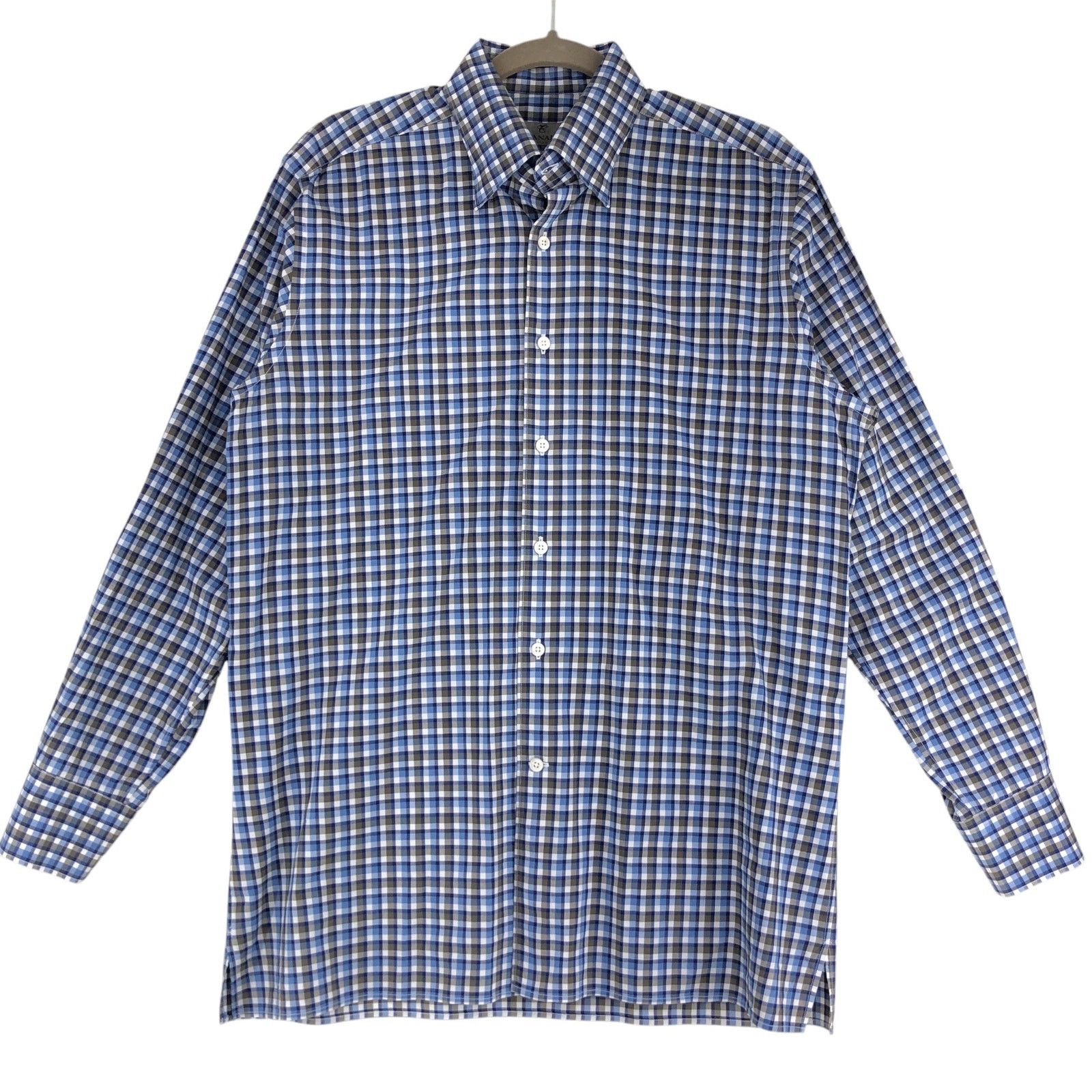Canali Canali Size L Shirt Casual Button Down Plaid Check Blue Gray Size US L / EU 52-54 / 3 - 1 Thumbnail
