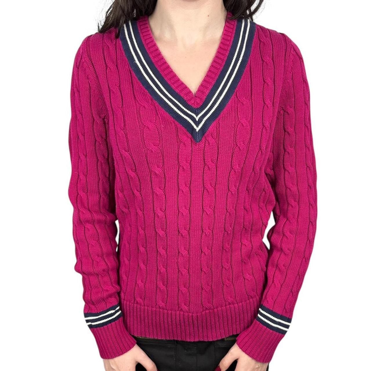 Polo Ralph Lauren Y2K LRL Ralph Lauren Pink Rope Cable V-Neck Sweater Size S / US 4 / IT 40 - 1 Thumbnail