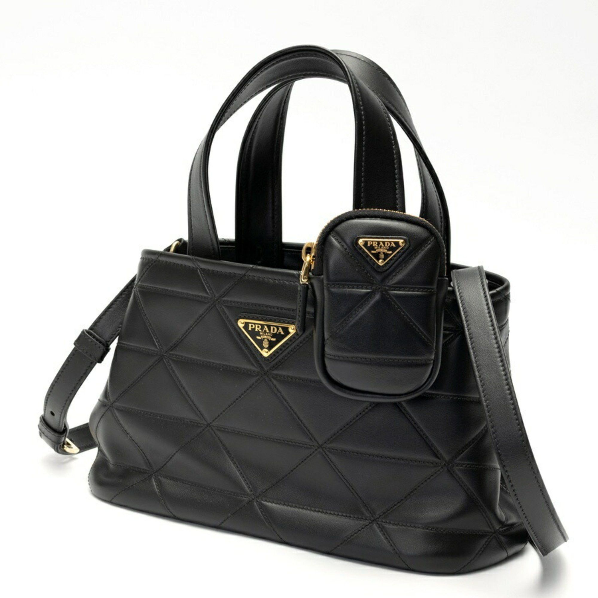 Prada Shoulder Bag Tote 1Bg548 Quilted Leather Black S-158097, Women's