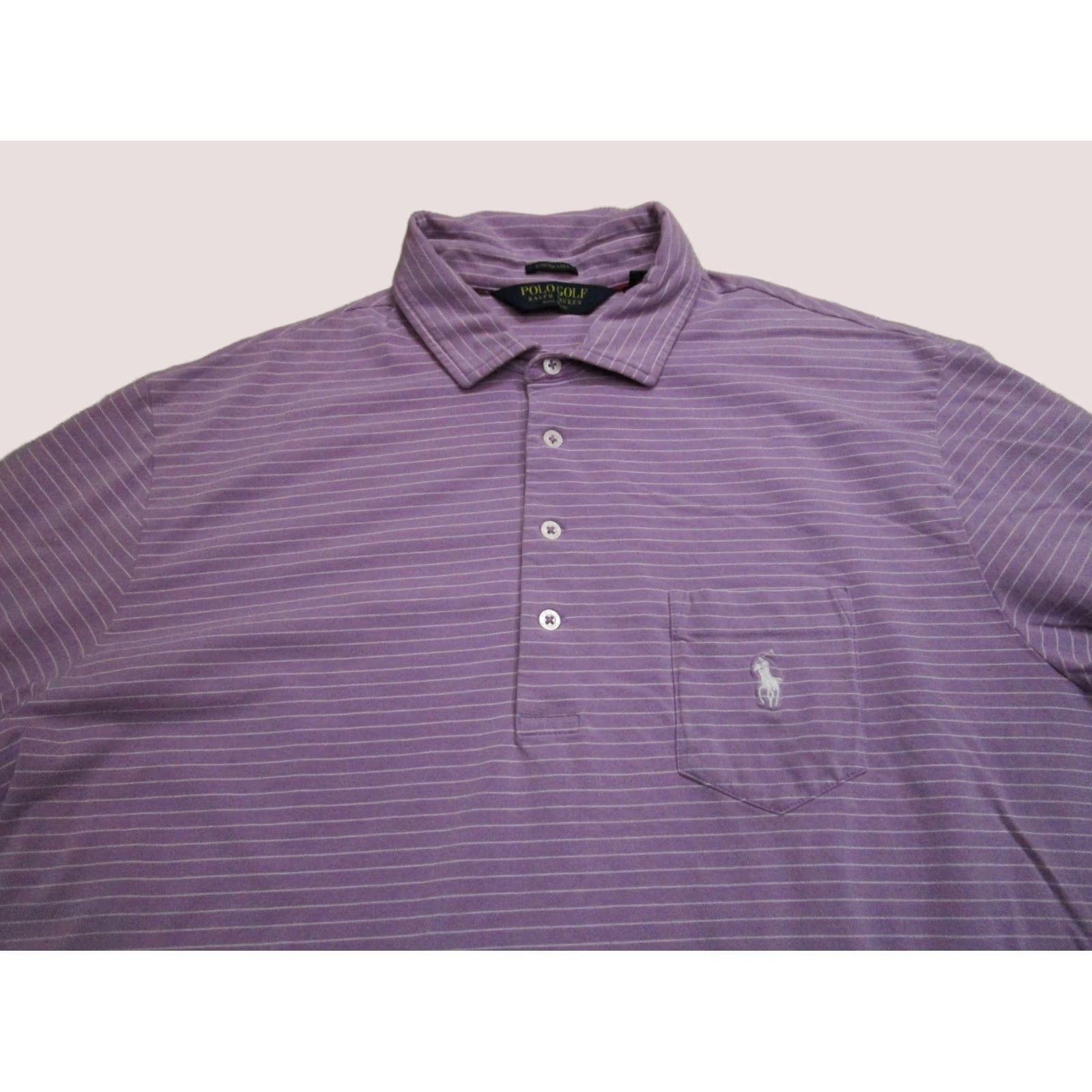 Ralph Lauren Ralph Lauren Polo Golf Shirt Men Large Purple Striped Short Sleeve Knit Cotton Spandex Logo Relaxed Size US L / EU 52-54 / 3 - 1 Thumbnail