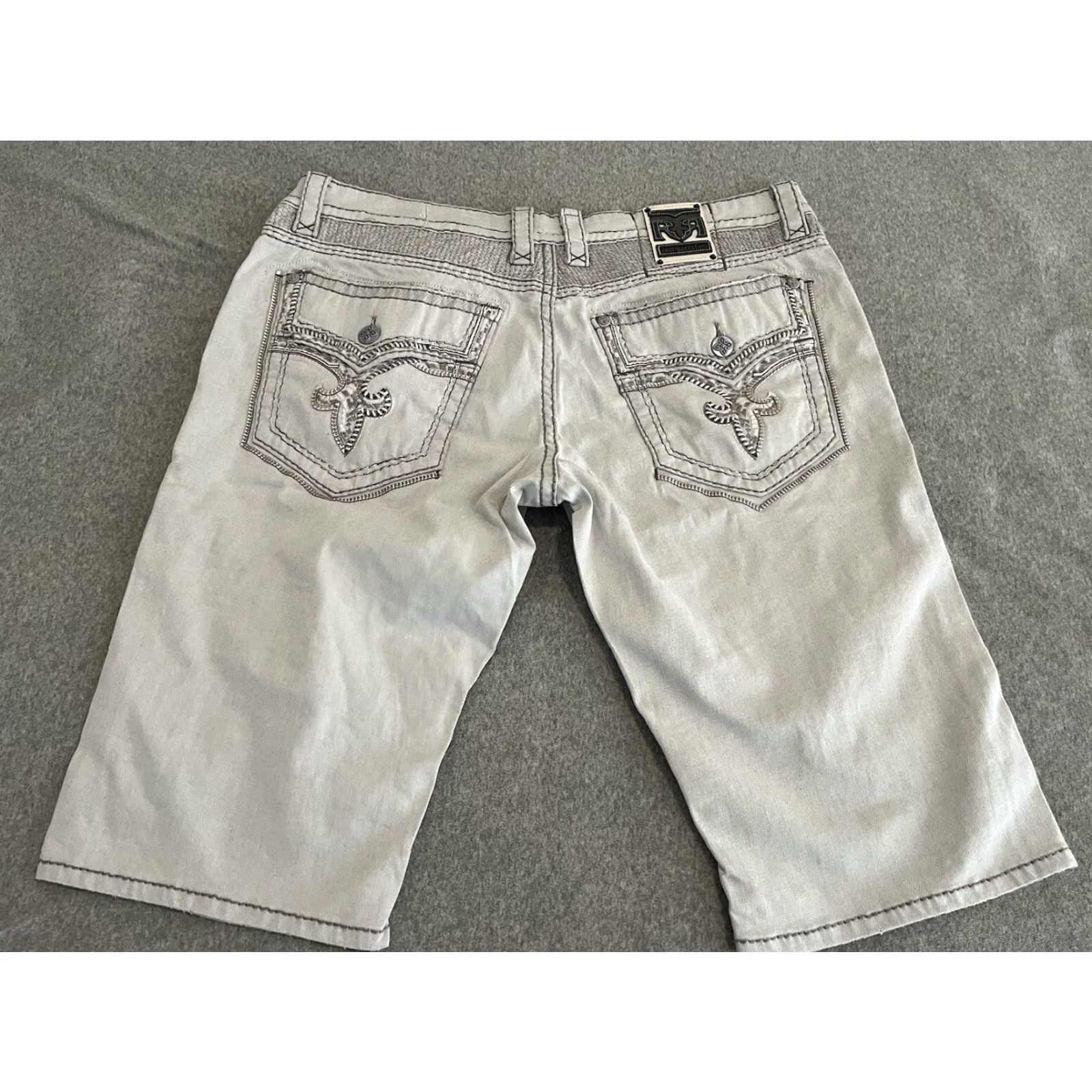 Vintage Rock Revival Denim Jean Shorts Mens 44 NWT Gray Biker Cotton Blend Denim NWT Mens Rock Revival Jeans Shorts 44 Size US 44 / EU 60 - 7 Thumbnail