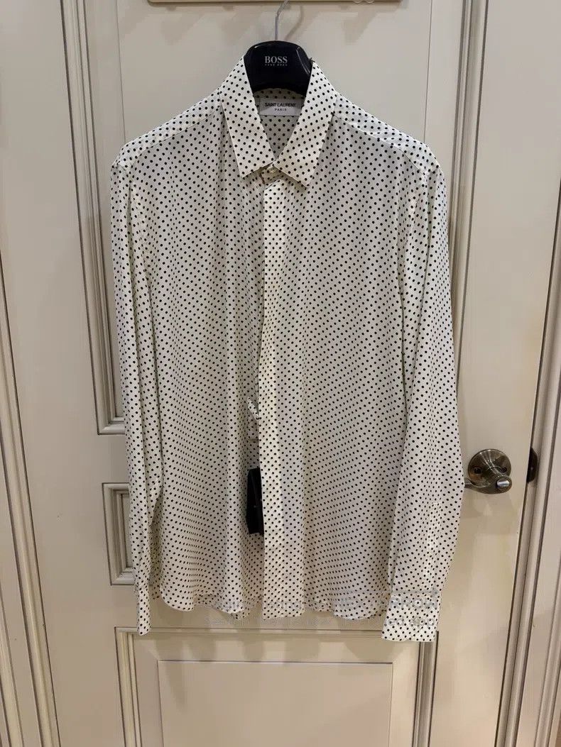 Saint Laurent Paris Saint Laurent Paris Size 40 Loose White Polka Dot Silk Mul Size US M / EU 48-50 / 2 - 3 Thumbnail
