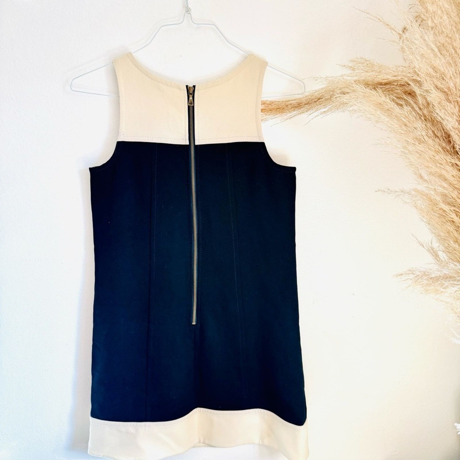 ANN TAYLOR LOFT Cream Black Color Block $128 Mini Tank Dress