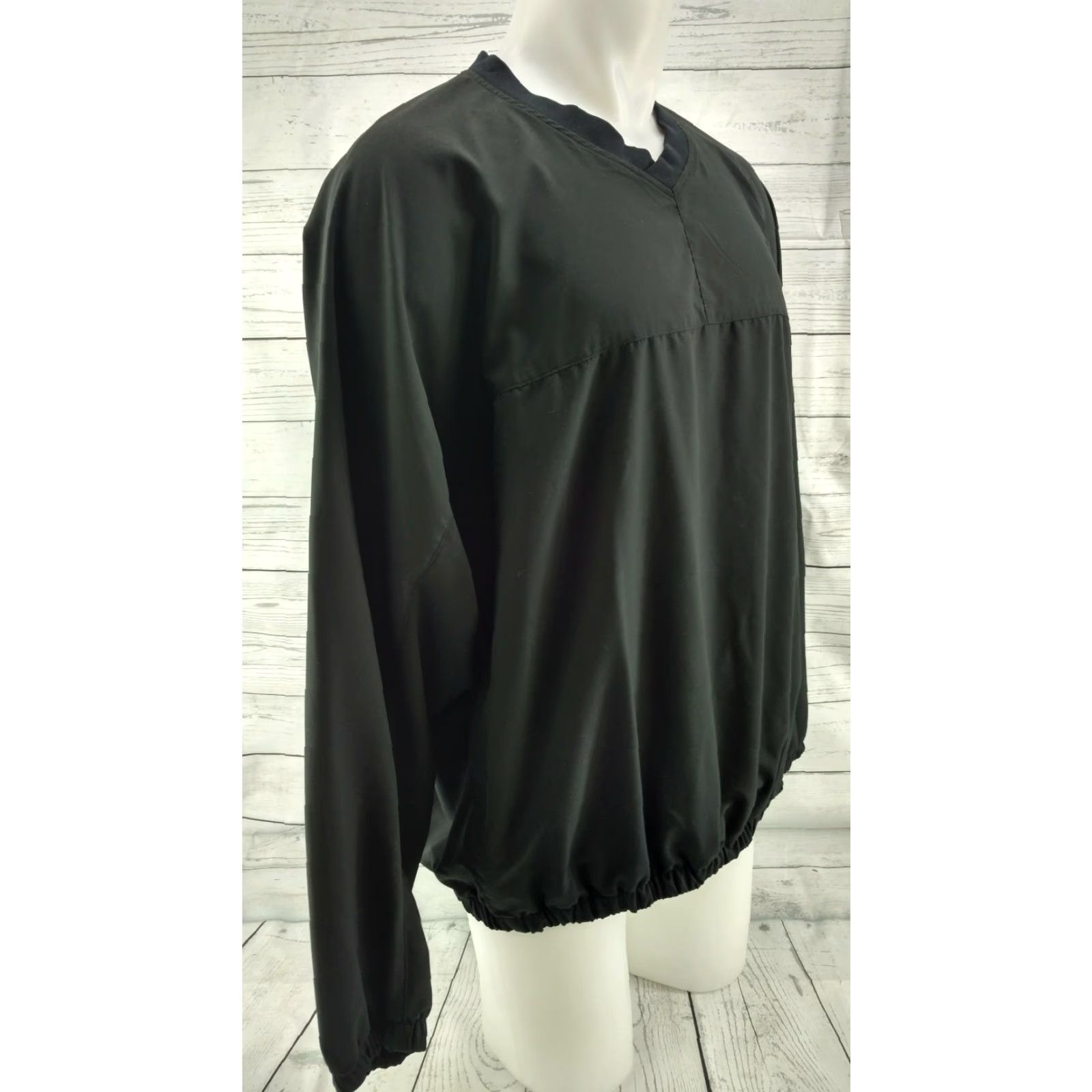 Footjoy FootJoy Mens Black Pullover Wind Golf Jacket Large Athletics Baseball V Neck Shirt Jacket Windbreaker Mens Black L Polyester Solid 90s Event Size US L / EU 52-54 / 3 - 3 Thumbnail