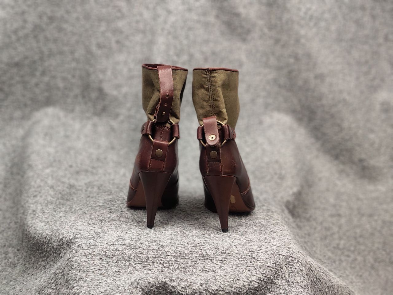 Diesel Black Gold Diesel Black Gold Military Green Leather canvas Heeled Boots Size US 8 / IT 38 - 9 Thumbnail