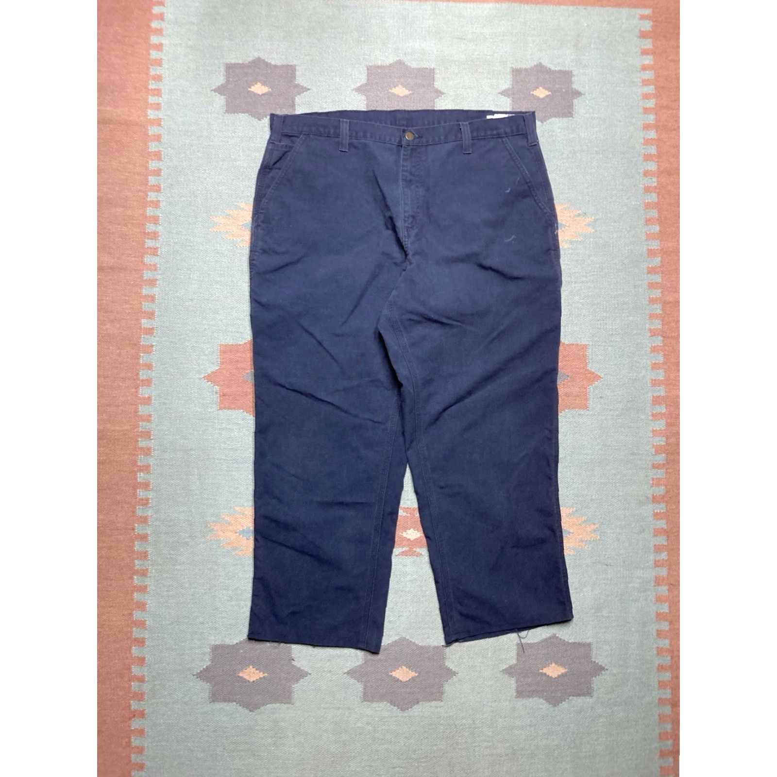Carhartt VINTAGE Carhartt Carpenter Jeans Duck Canvas Pants Navy Blue Baggy Skater 40x28 Mens Jeans Size US 40 / EU 56 - 4 Thumbnail