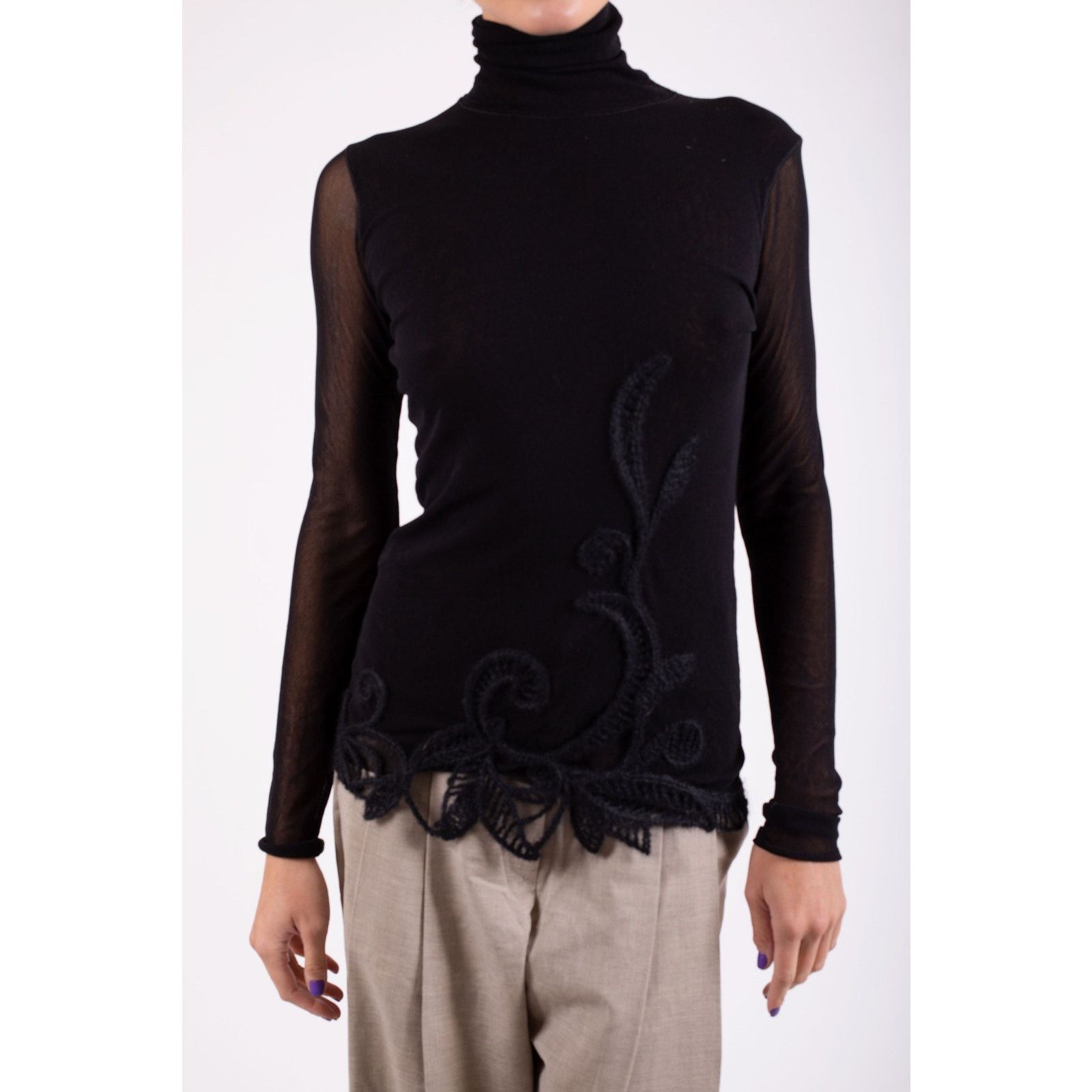 FUZZI Vintage FUZZI Double Layered Mesh Floral Crochet Turtleneck Size L / US 10 / IT 46 - 2 Thumbnail