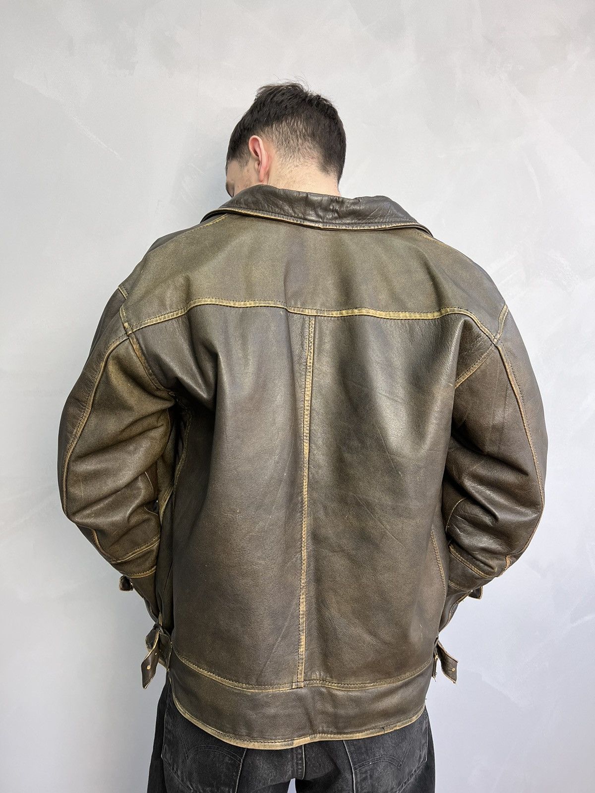 Vintage Y2K motorcycle distressed leather DIESEL jacket