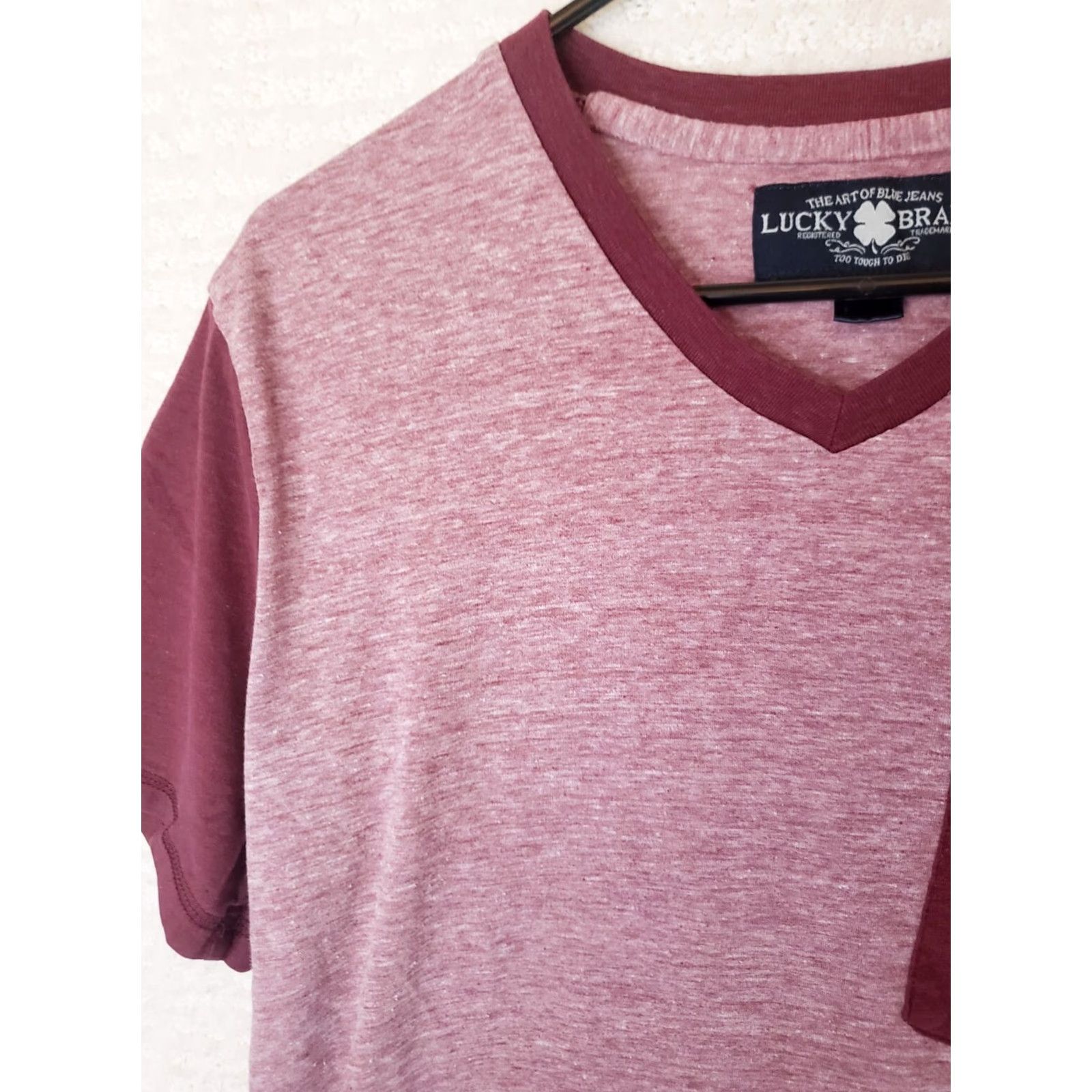 Lucky Brand Lucky Brand Men’s T-Shirt Pocket V-Neck Maroon Heathered Regular M Red Jersey Short Sleeve Clothing Shirt Mens Size US M / EU 48-50 / 2 - 7 Thumbnail