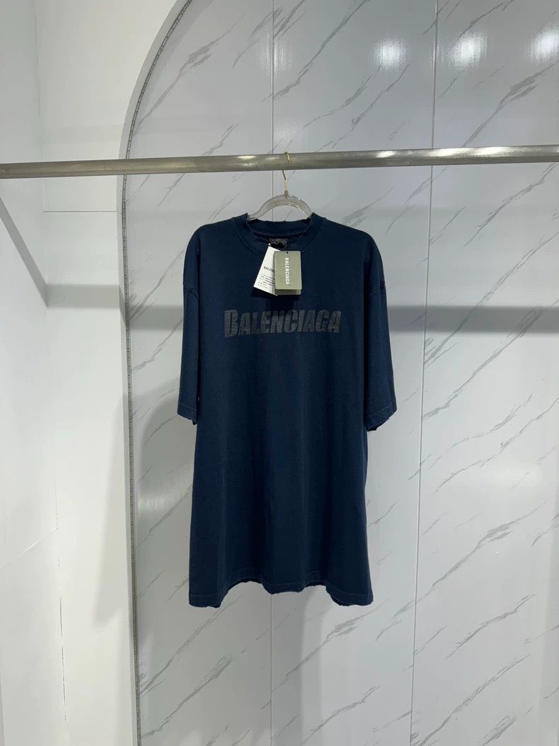 Balenciaga Balenciaga Balenciaga Navy Blue Destroyed Short Sleeve Size US XXS / EU 40 - 1 Thumbnail